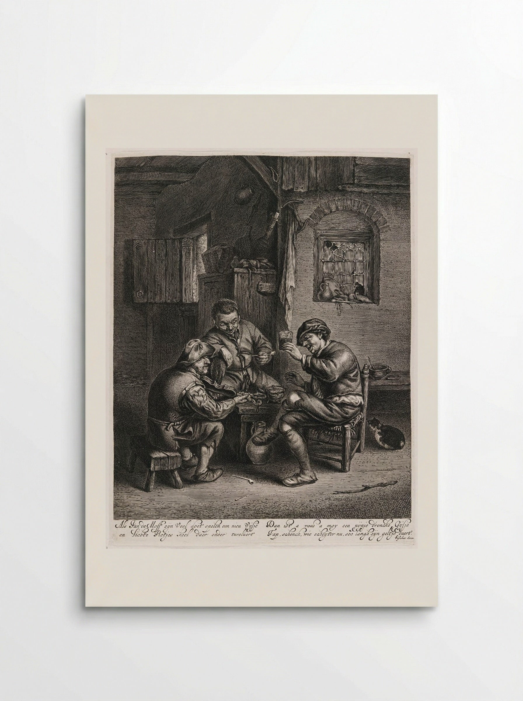 Three Peasants Around a Bench in an Interior - Jonas Suyderhoef - Poster