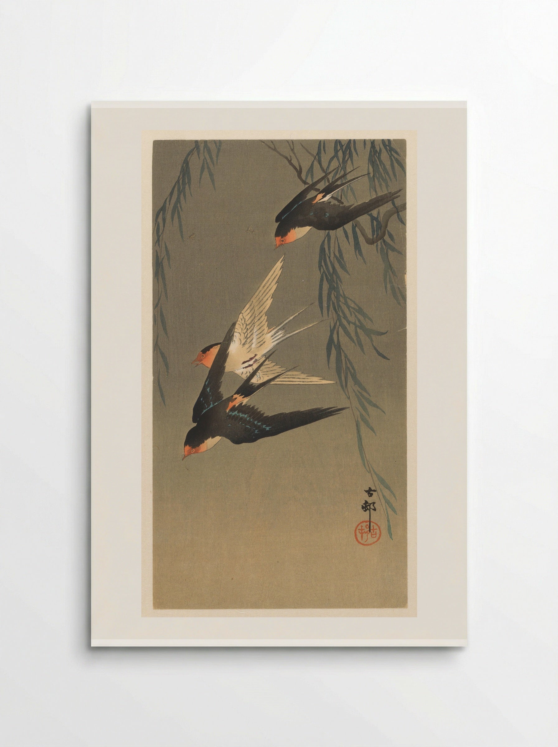 Three Red-rumped Swallows in a Dive - Matsuki Heikichi - Poster