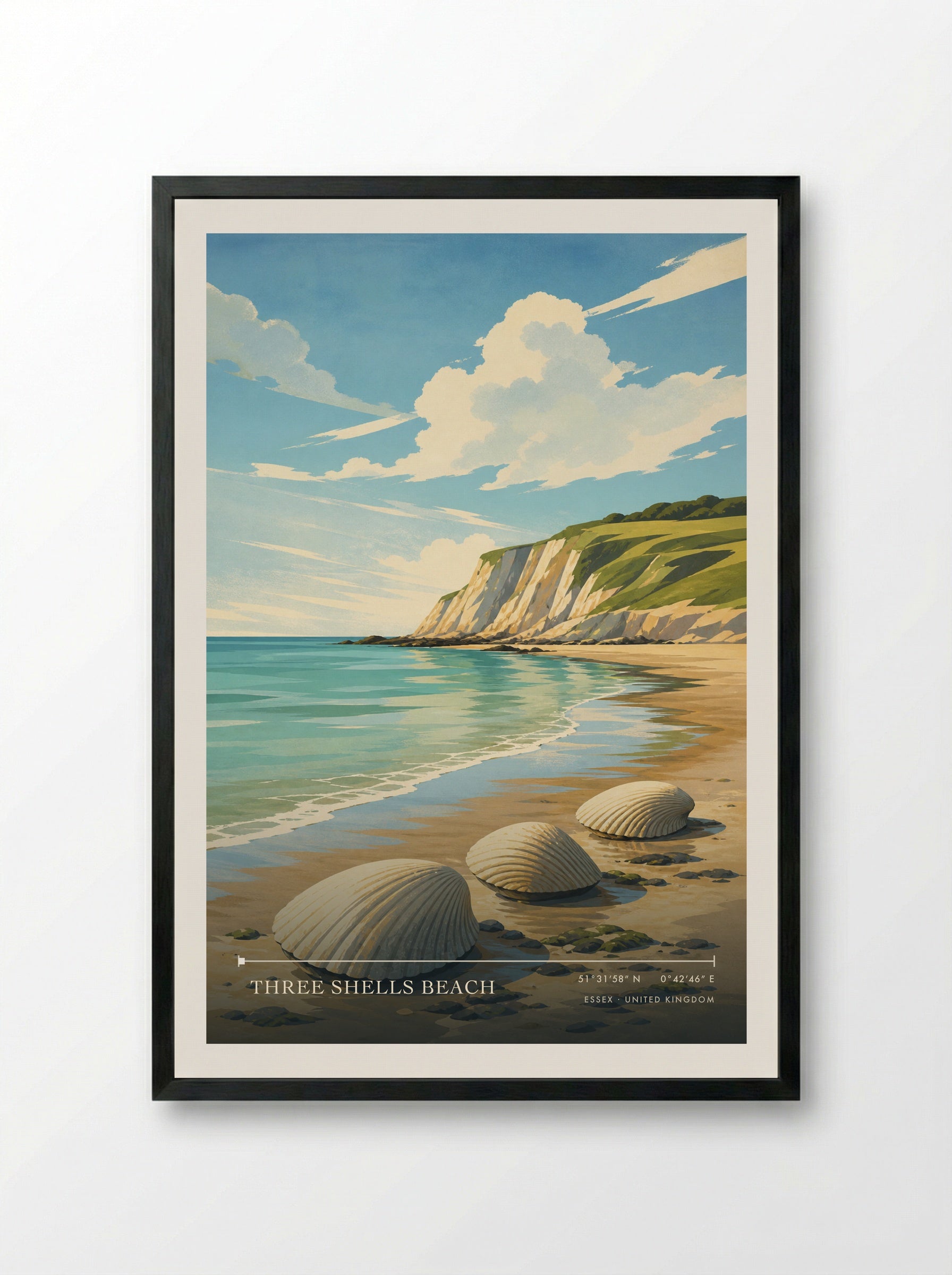 Three Shells Beach Essex United Kingdom Travel Poster - Framed Print Black