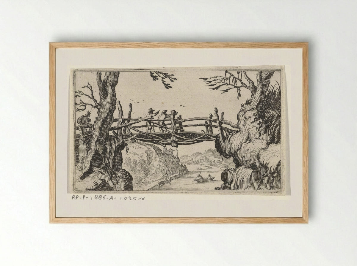 Three Walkers on a Wooden Bridge - Gillis van Scheyndel (I) - Framed Print Wood
