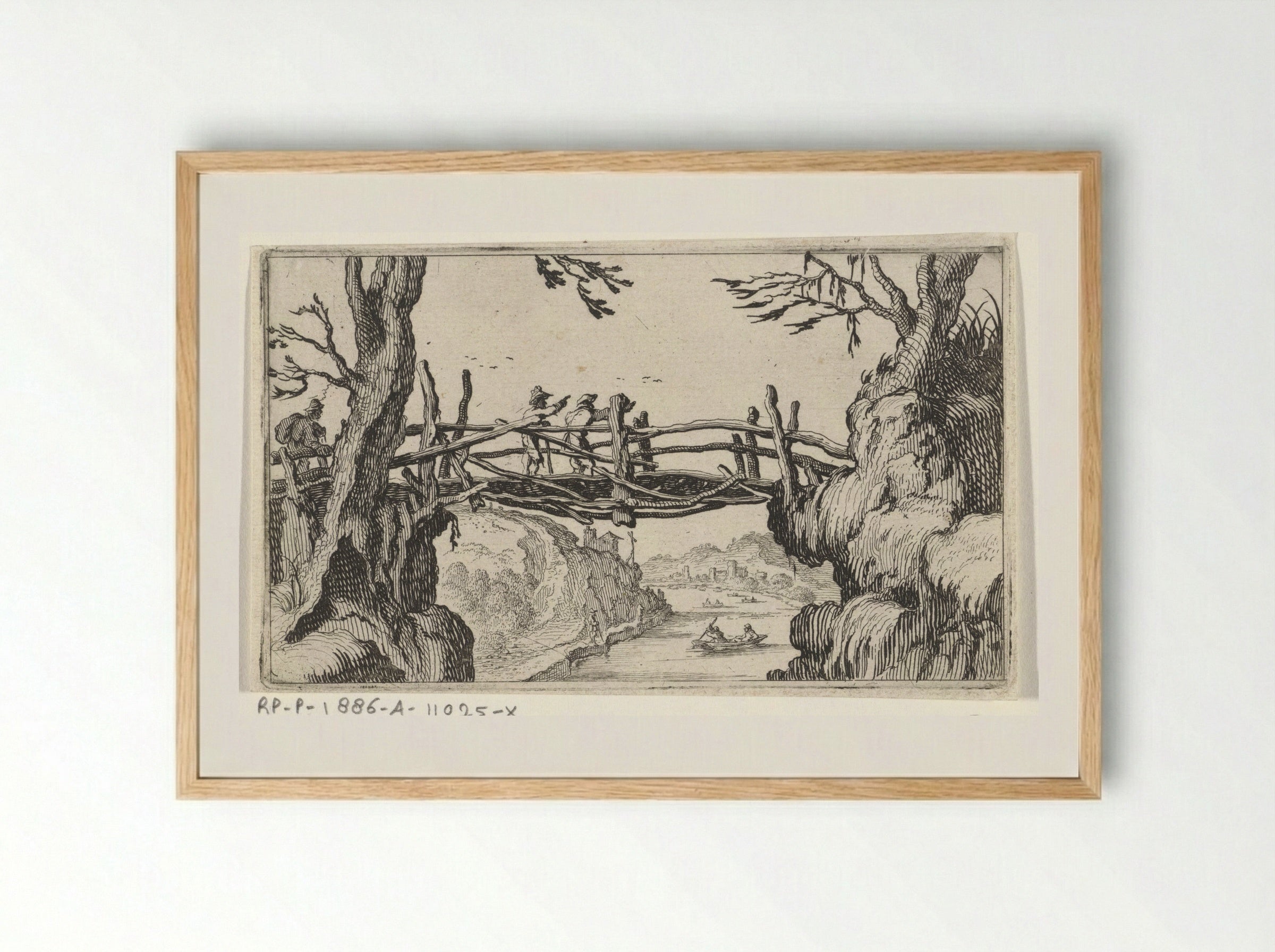 Three Walkers on a Wooden Bridge - Gillis van Scheyndel (I) - Framed Print Wood