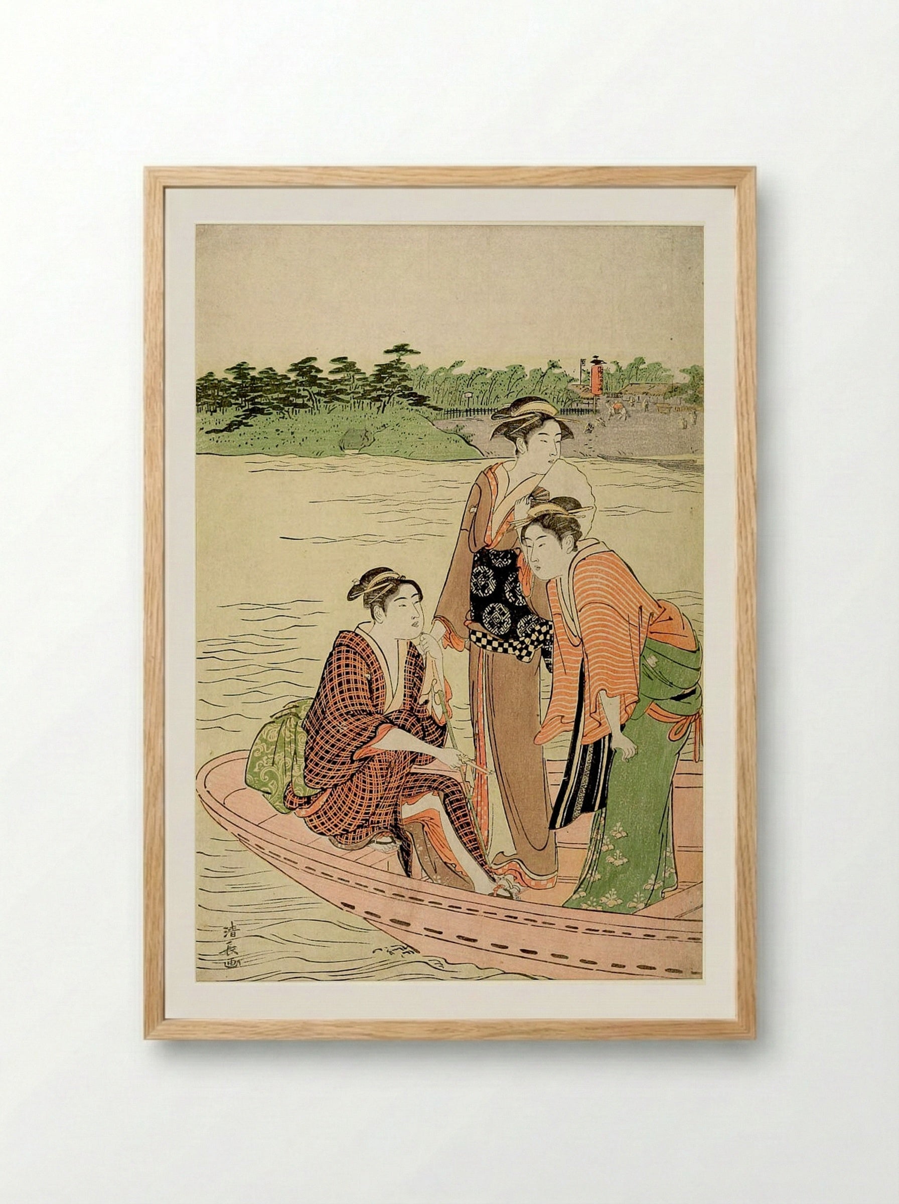 Three Women Boating - Torii Kiyonaga - Framed Print Wood