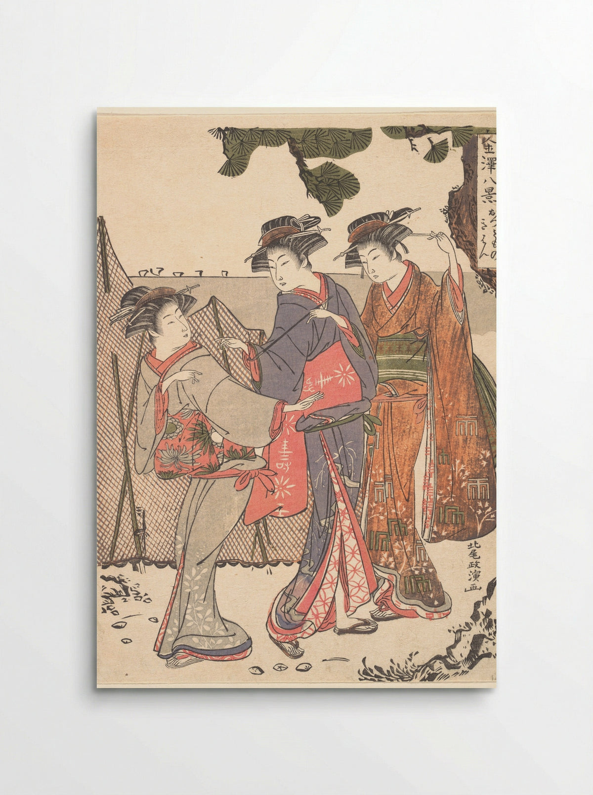 Three Women Standing on the Seashore - Kitao Masanobu - Poster
