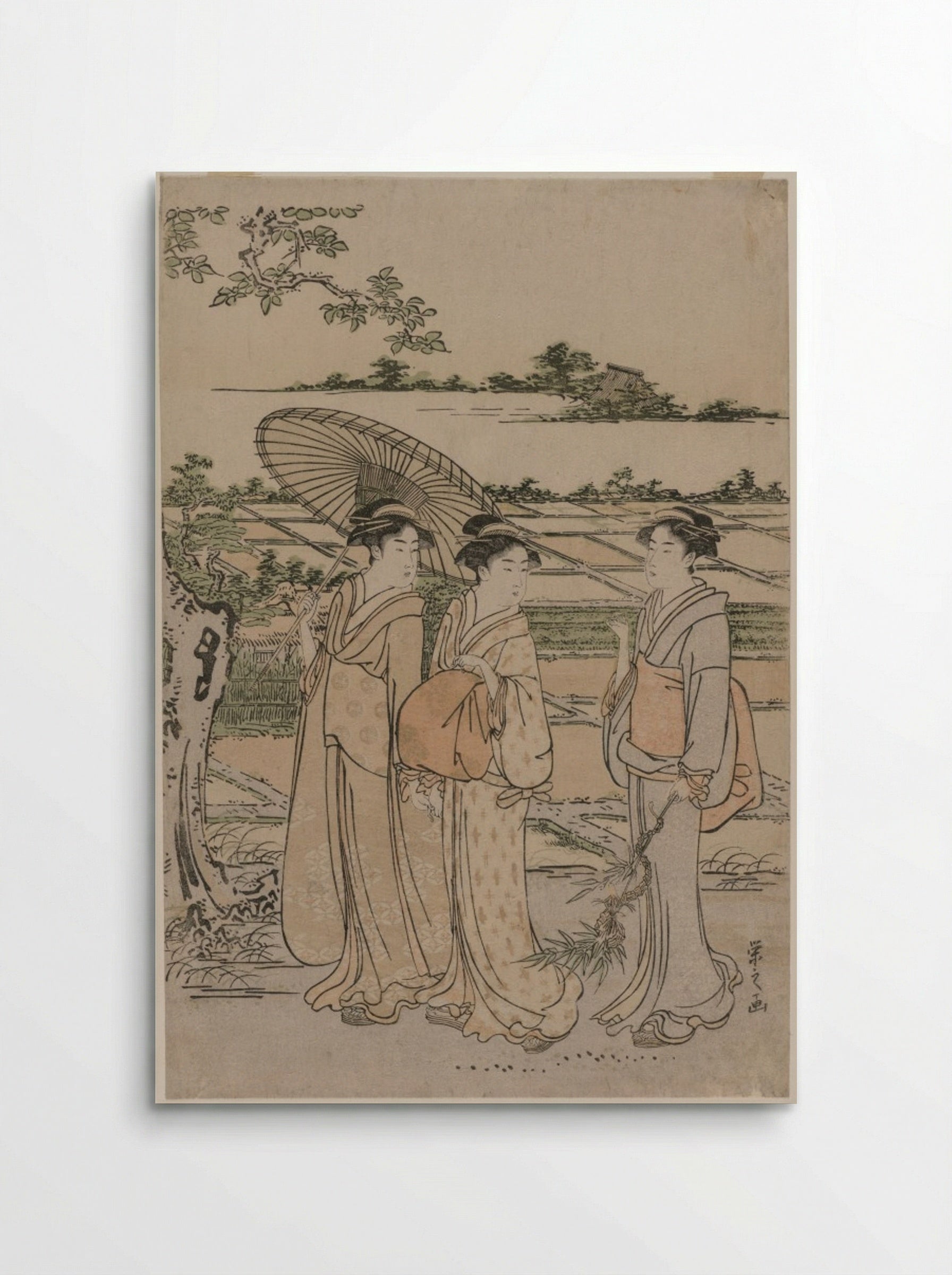 Three Women Strolling in the Countryside - Chōbunsai Eishi - Poster