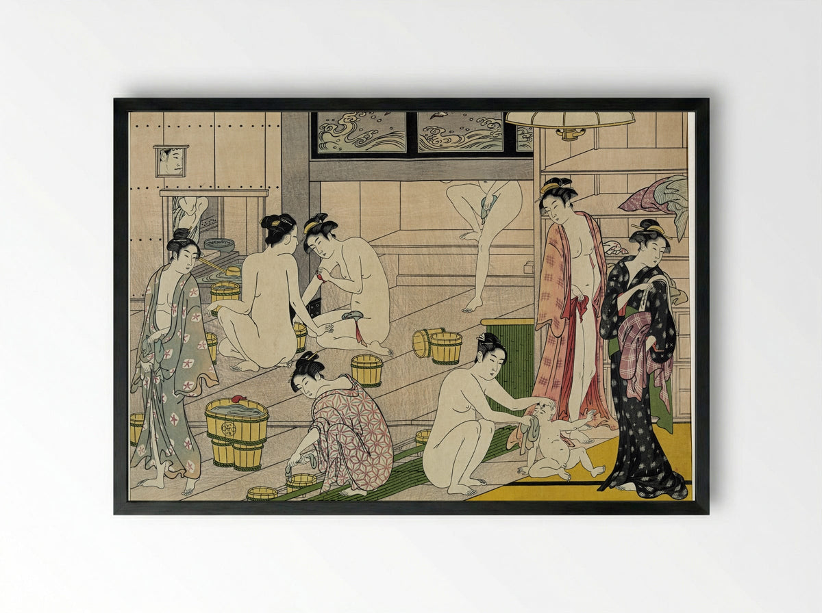 Three Women after a Bath, from the series A Brocade of Eastern Manners - Torii Kiyonaga - Framed Print Black