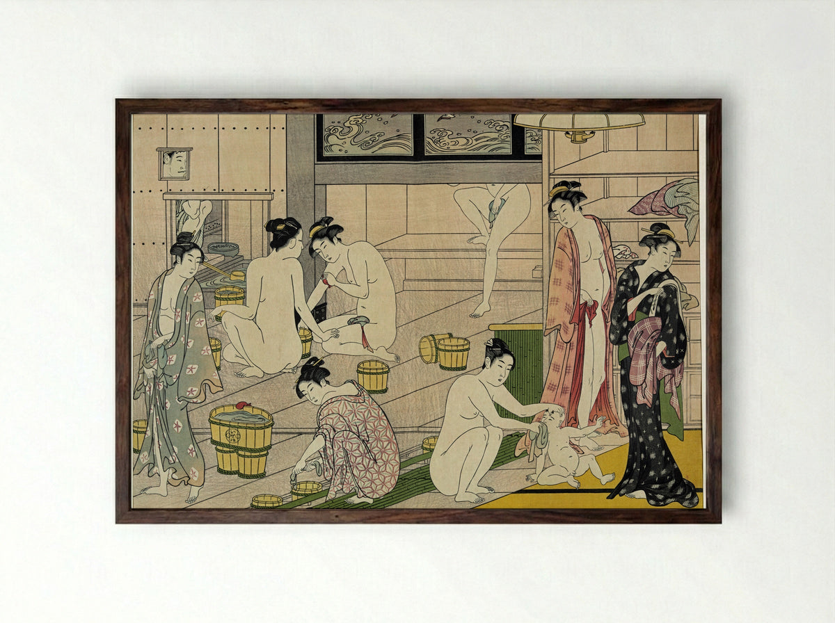 Three Women after a Bath, from the series A Brocade of Eastern Manners - Torii Kiyonaga - Framed Print Dark Wood