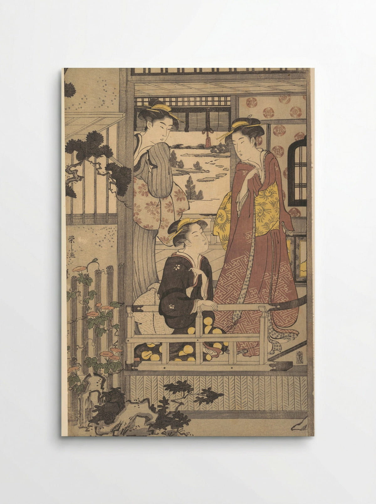 Three Women on a Veranda - Chōbunsai Eishi - Poster