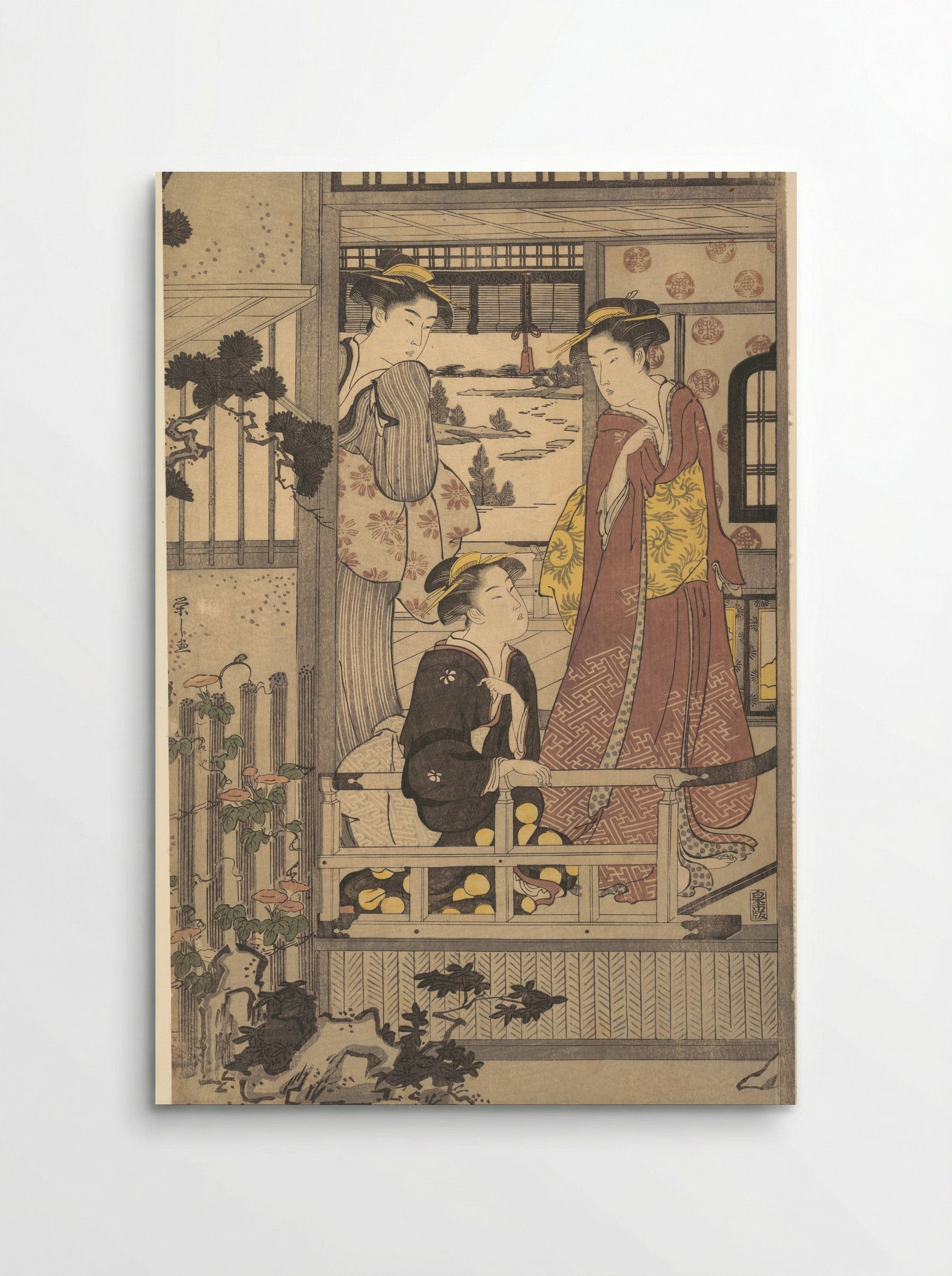 Three Women on a Veranda - Chōbunsai Eishi - Poster