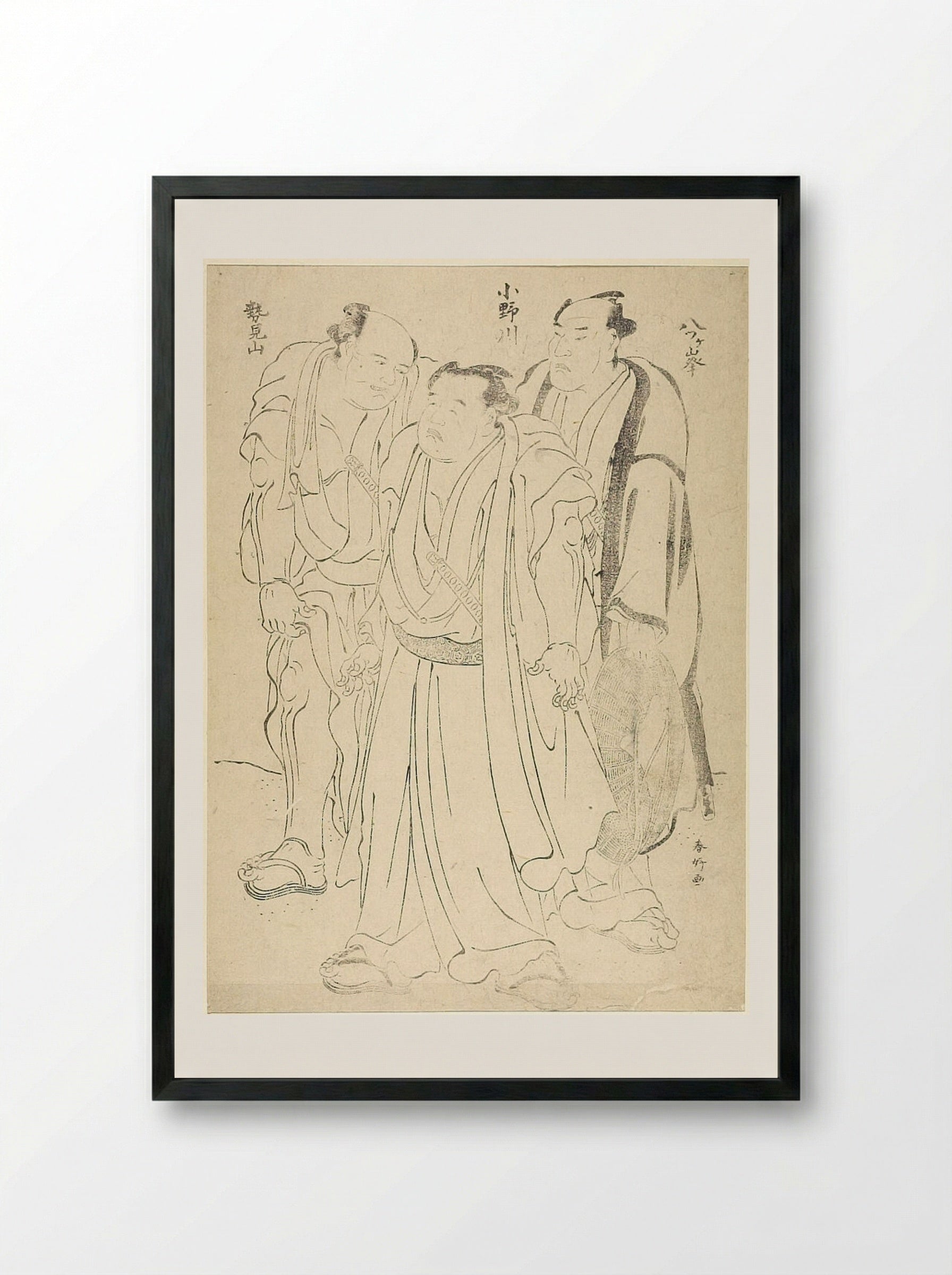 Three Wrestlers: Hatsugamine, Onogawa and Kiyomiyama - Katsukawa Shunkō - Framed Print Black