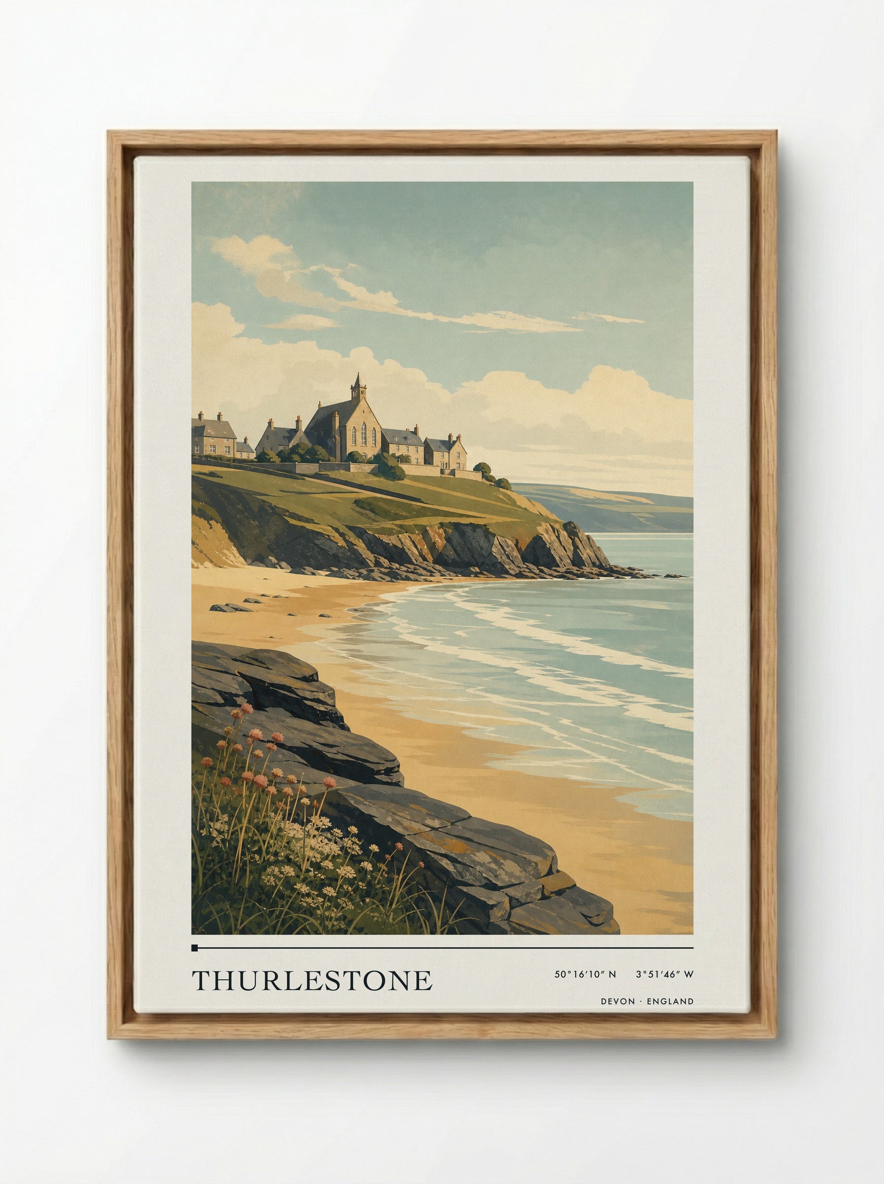 Thurlestone Devon England Travel Poster - Framed Canvas Wood