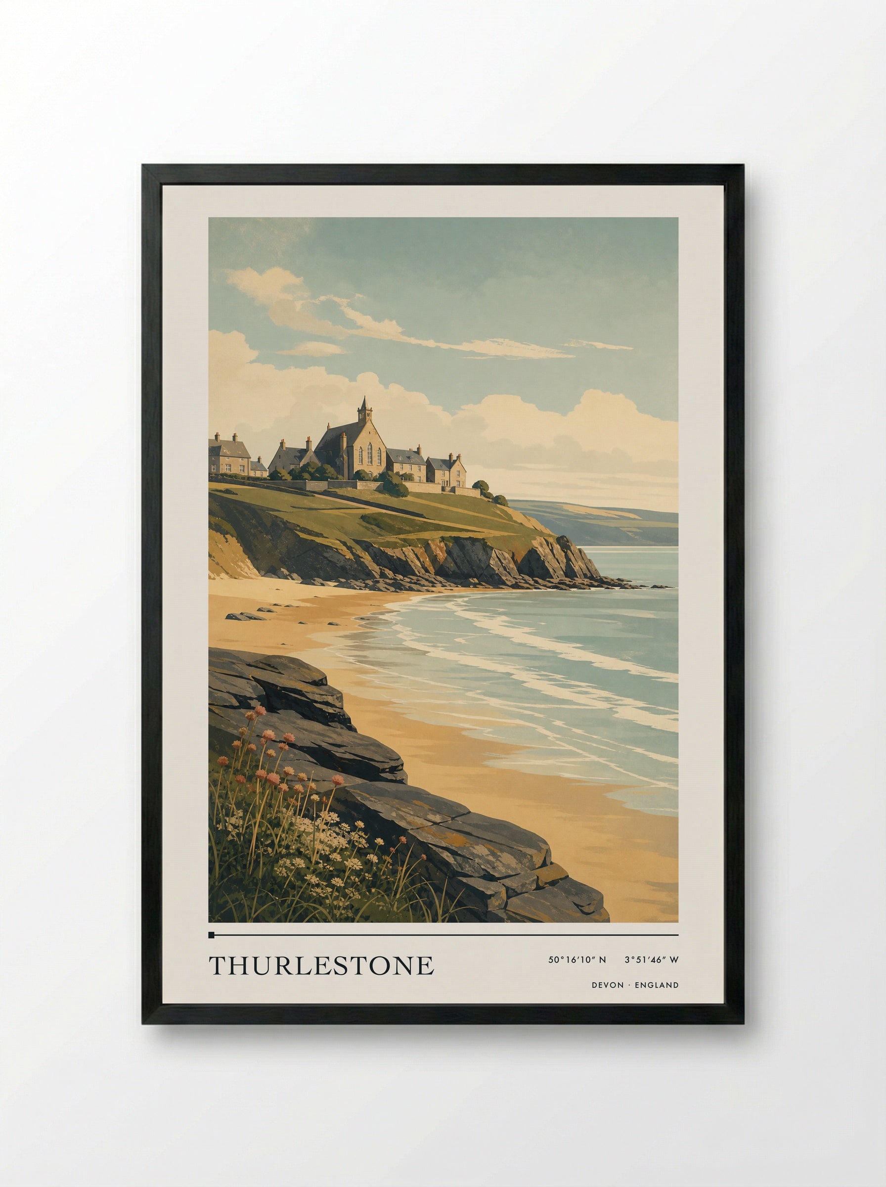 Thurlestone Devon England Travel Poster - Framed Print Black