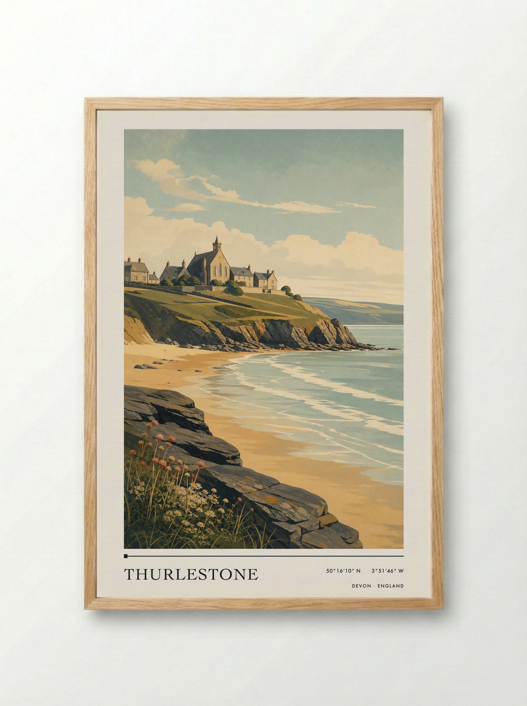 Thurlestone Devon England Travel Poster - Framed Print Wood