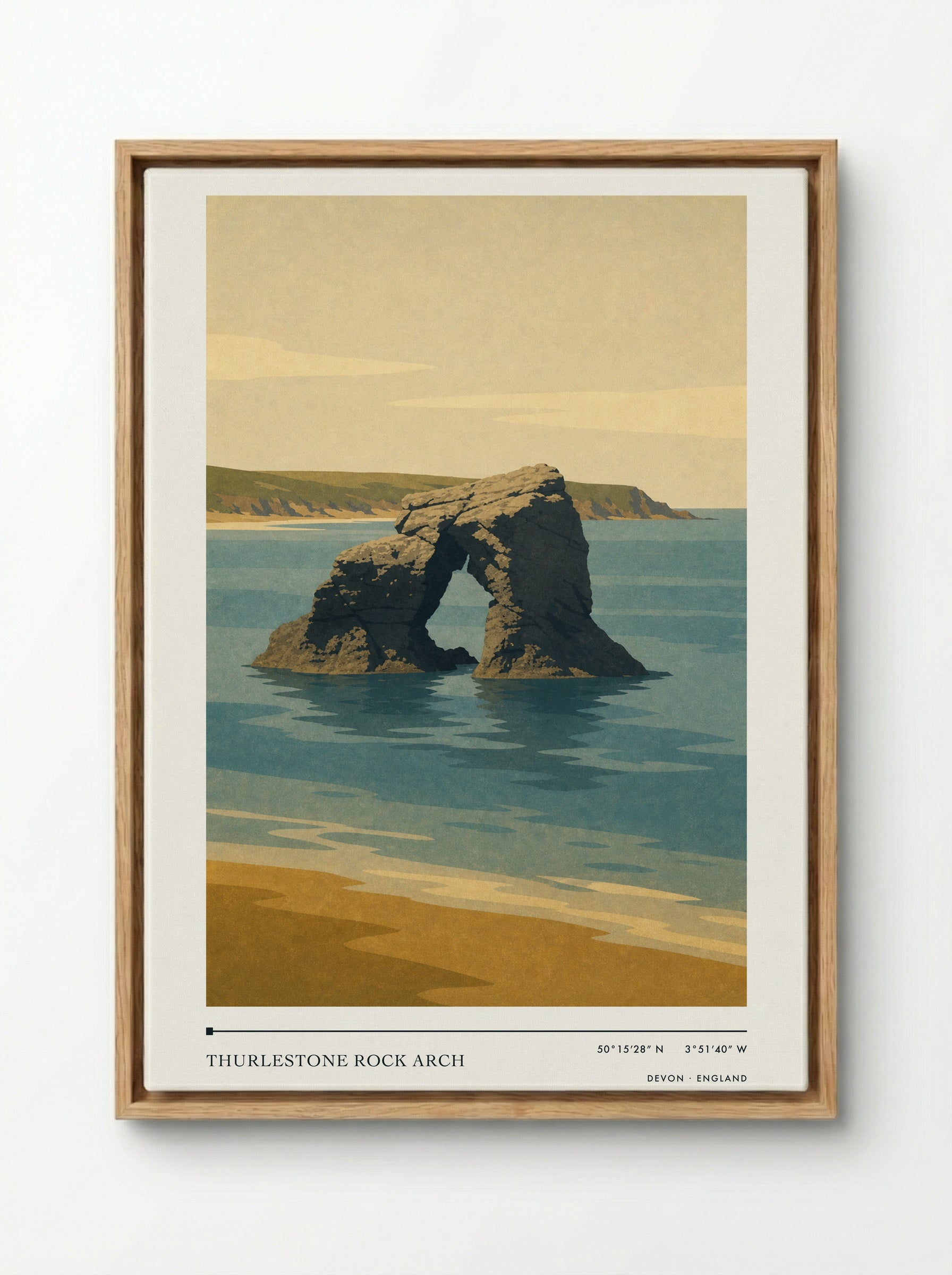 Thurlestone Rock Arch Devon England Travel Poster - Framed Canvas Wood