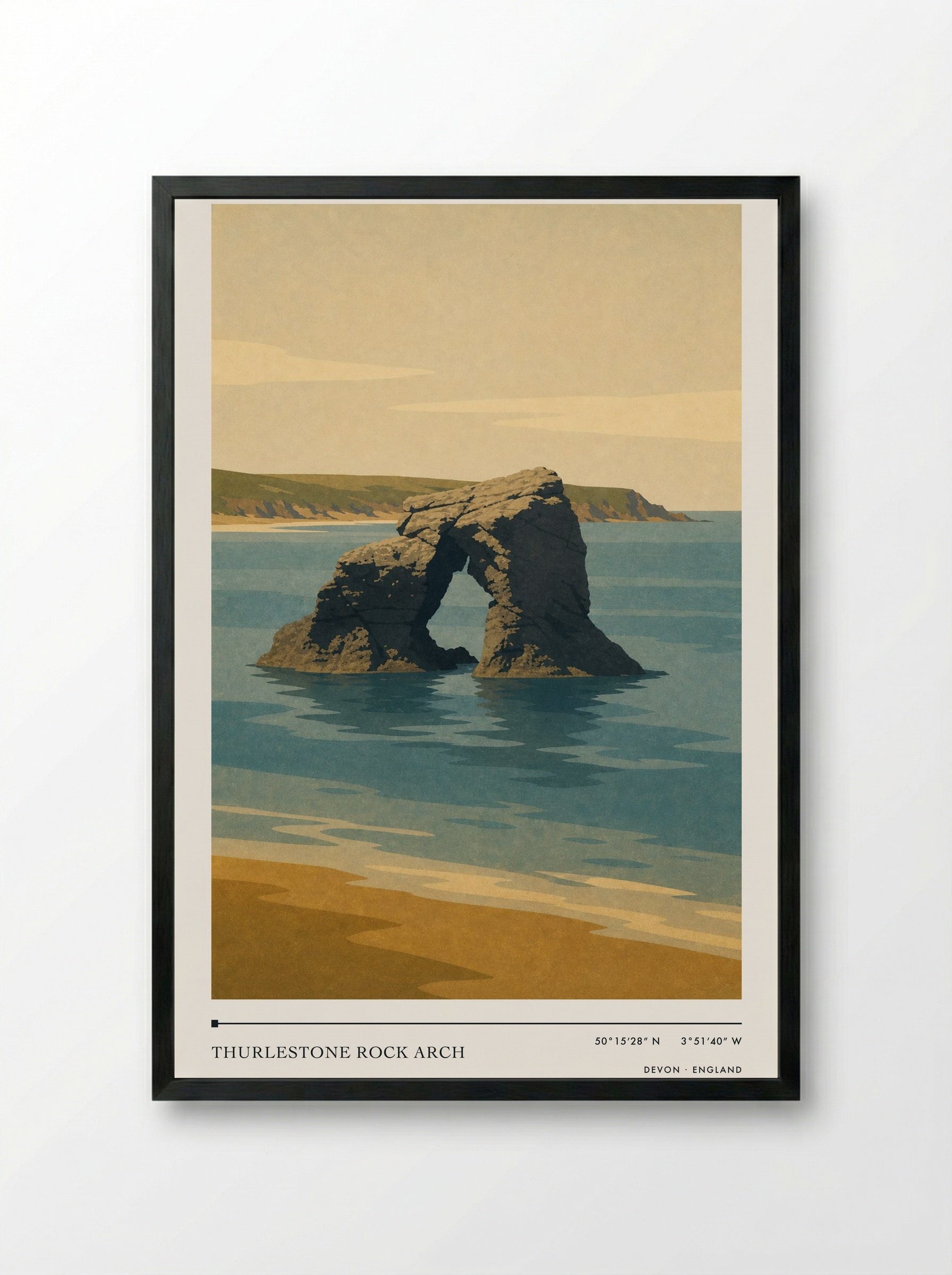 Thurlestone Rock Arch Devon England Travel Poster - Framed Print Black