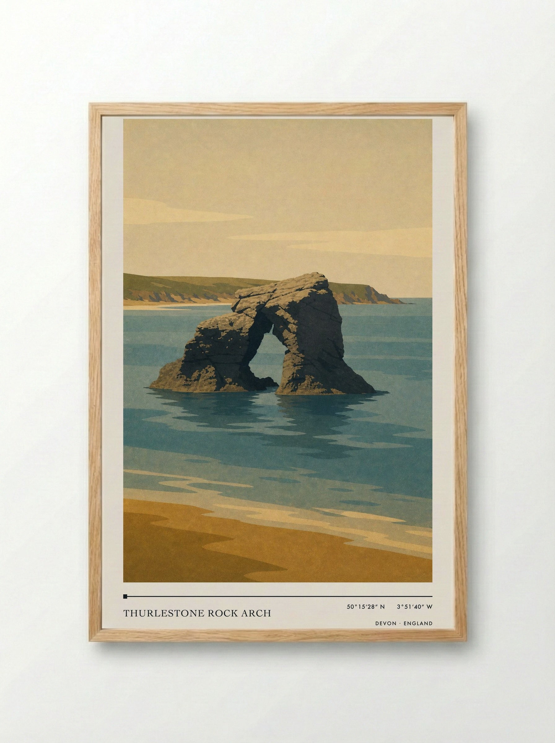 Thurlestone Rock Arch Devon England Travel Poster - Framed Print Wood
