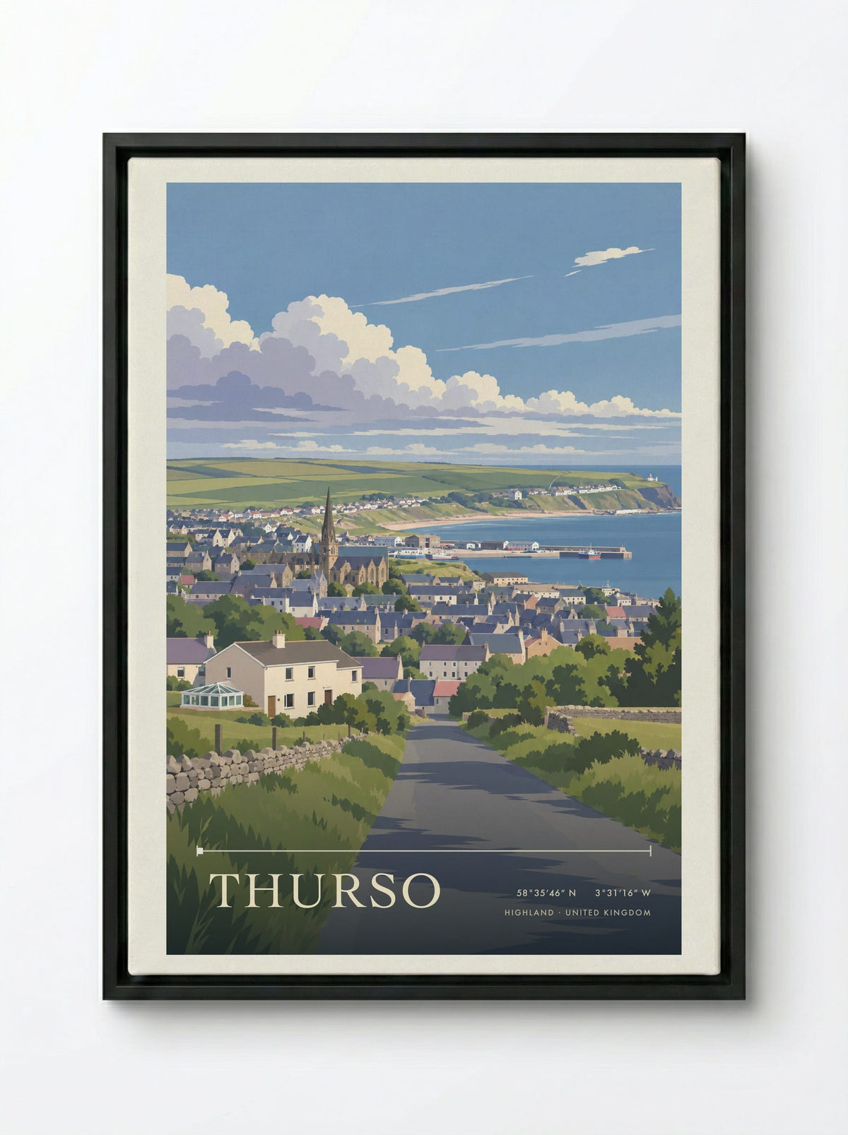 Thurso, Highland | Travel Poster - Framed Canvas Black
