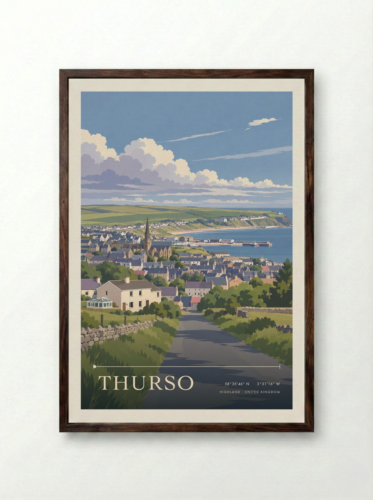 Thurso, Highland | Travel Poster - Framed Print Dark Wood