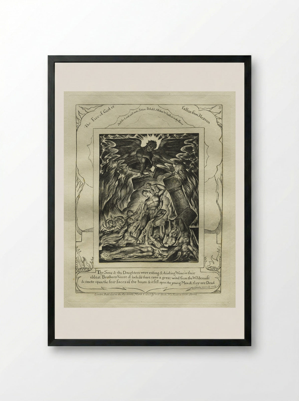 Thy Sons and Daughters Were Eating and Drinking Wine (The Book of Job) - William Blake - Framed Print Black