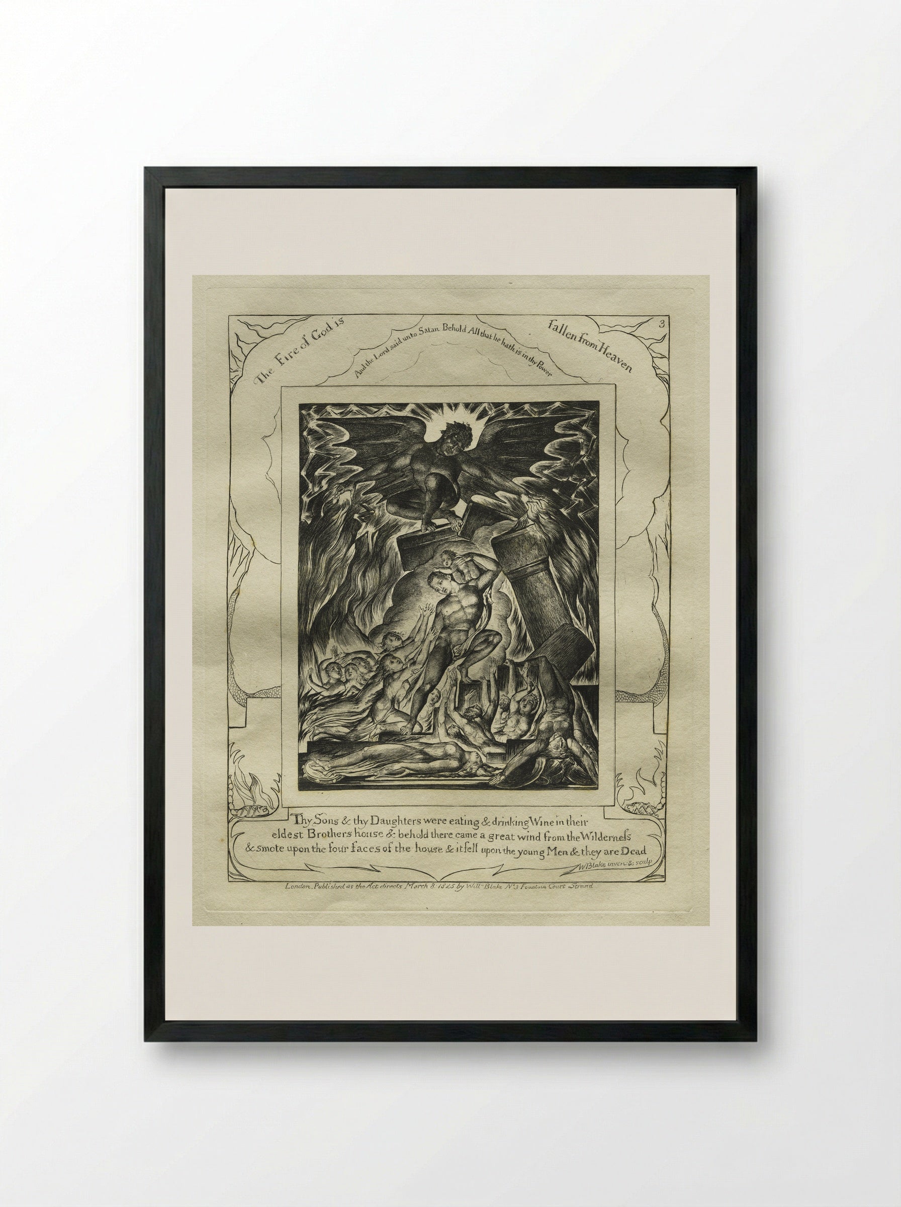 Thy Sons and Daughters Were Eating and Drinking Wine (The Book of Job) - William Blake - Framed Print Black