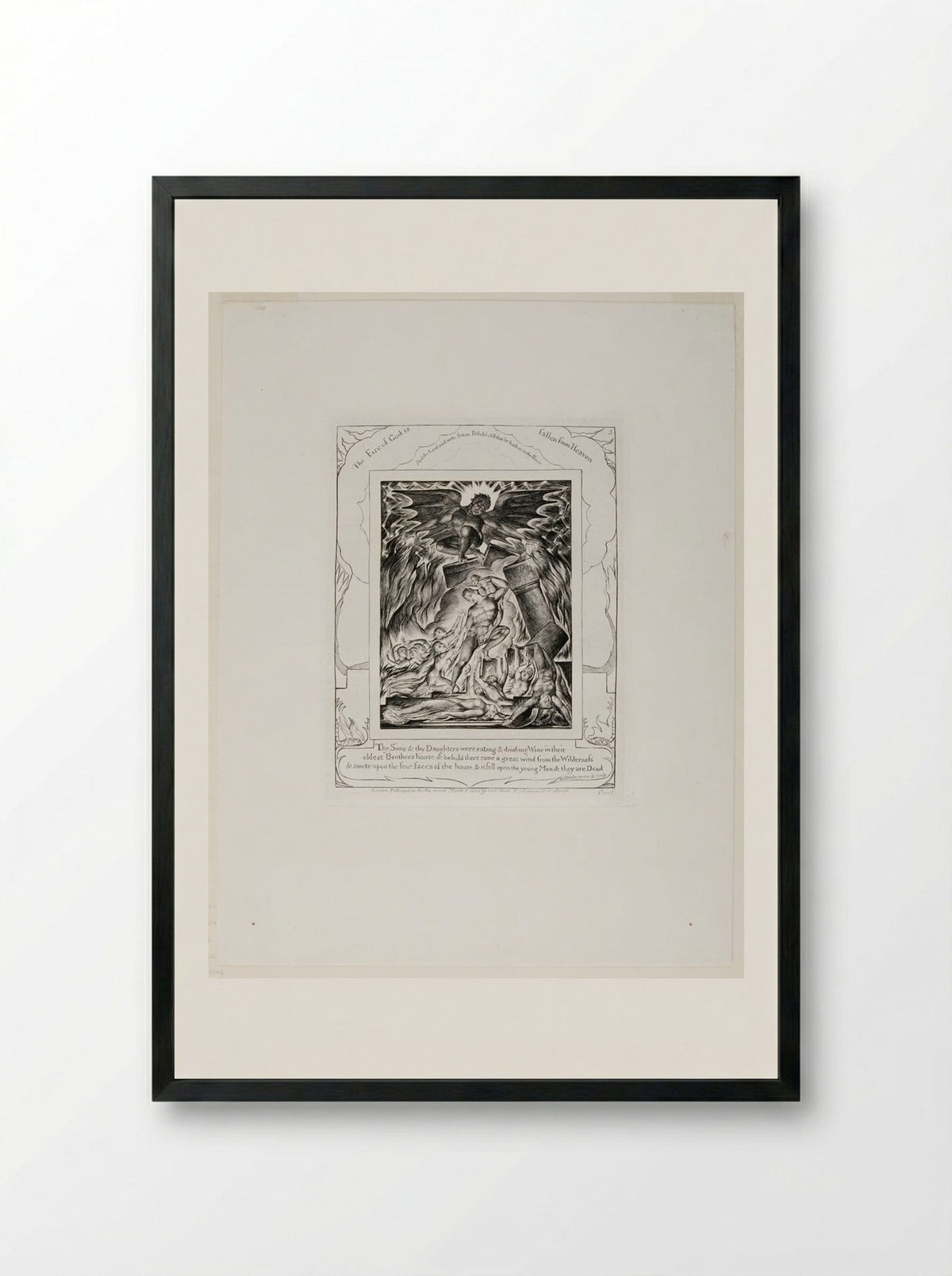 Thy sons and thy daughters were eating and drinking wine - William Blake - Framed Print Black