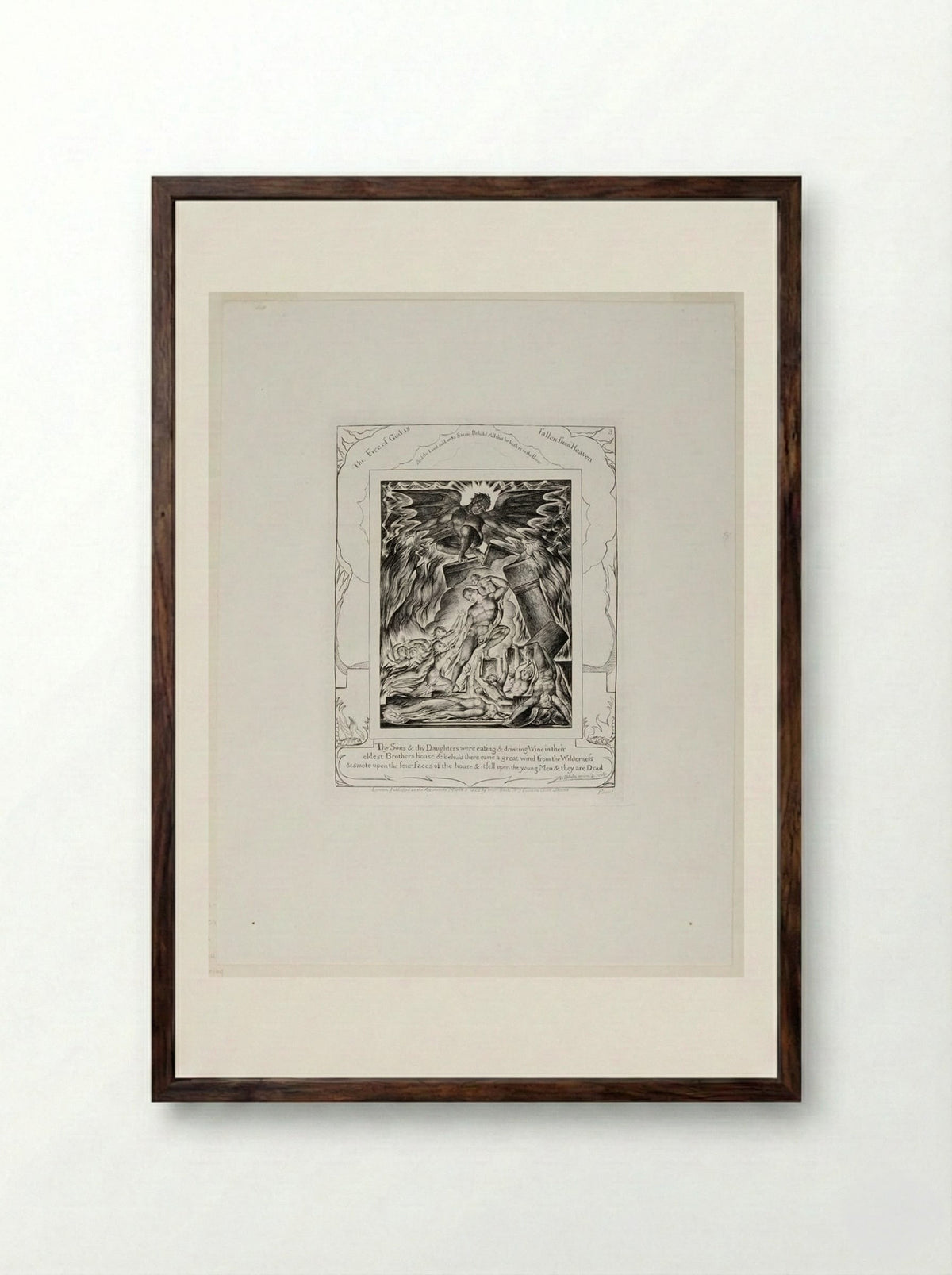 Thy sons and thy daughters were eating and drinking wine - William Blake - Framed Print Dark Wood