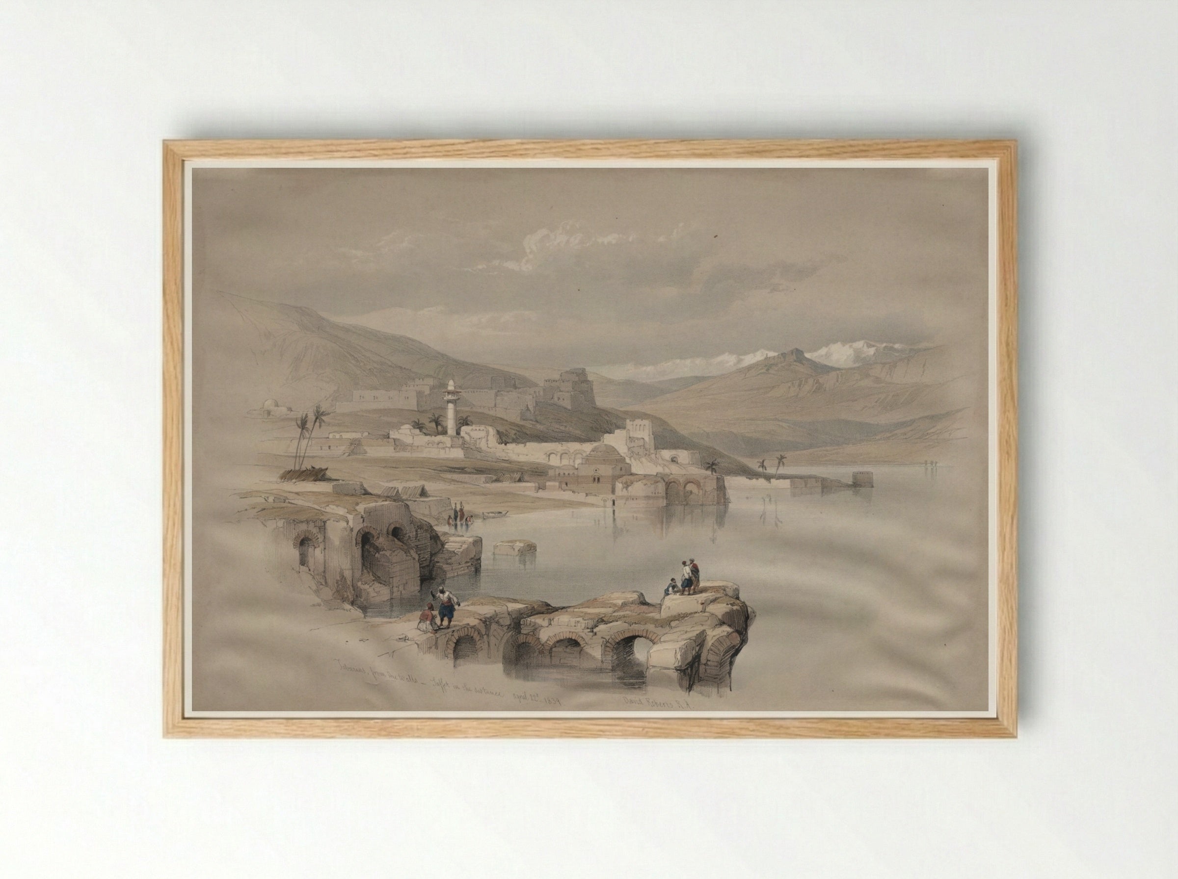 Tiberias, from the Walls, Safet in the Distance - David Roberts - Framed Print Wood