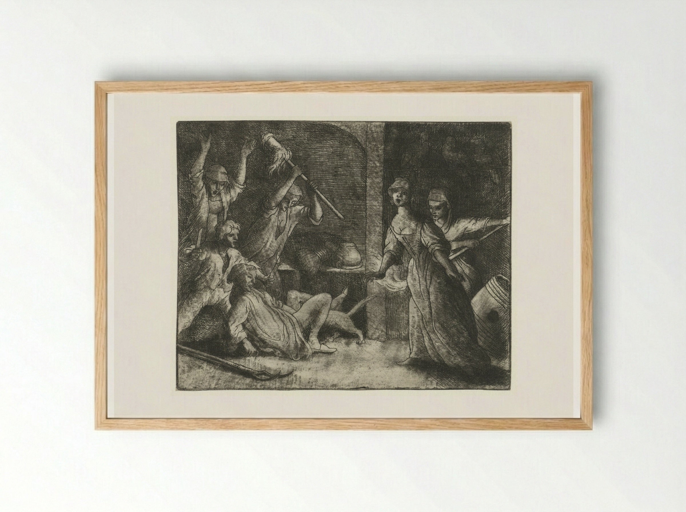 Tibert the Cat Bites the Priest - Allaert van Everdingen - Framed Print Wood