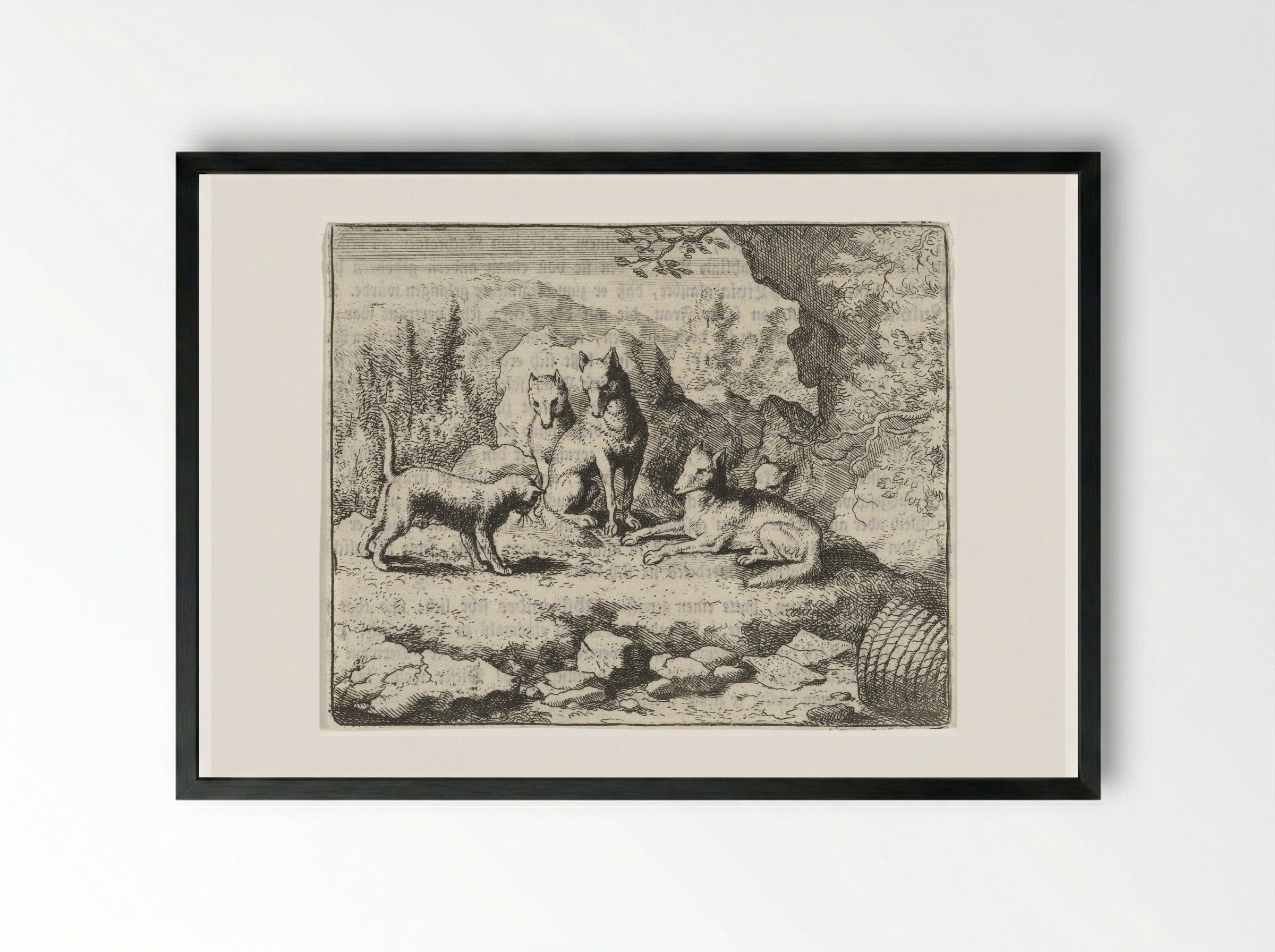 Tibert the Cat Summons Reynard the Fox - Allaert van Everdingen - Framed Print Black