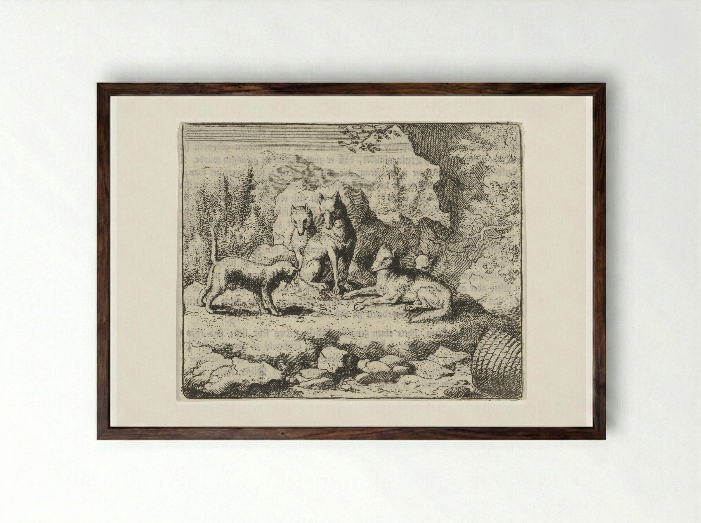 Tibert the Cat Summons Reynard the Fox - Allaert van Everdingen - Framed Print Dark Wood