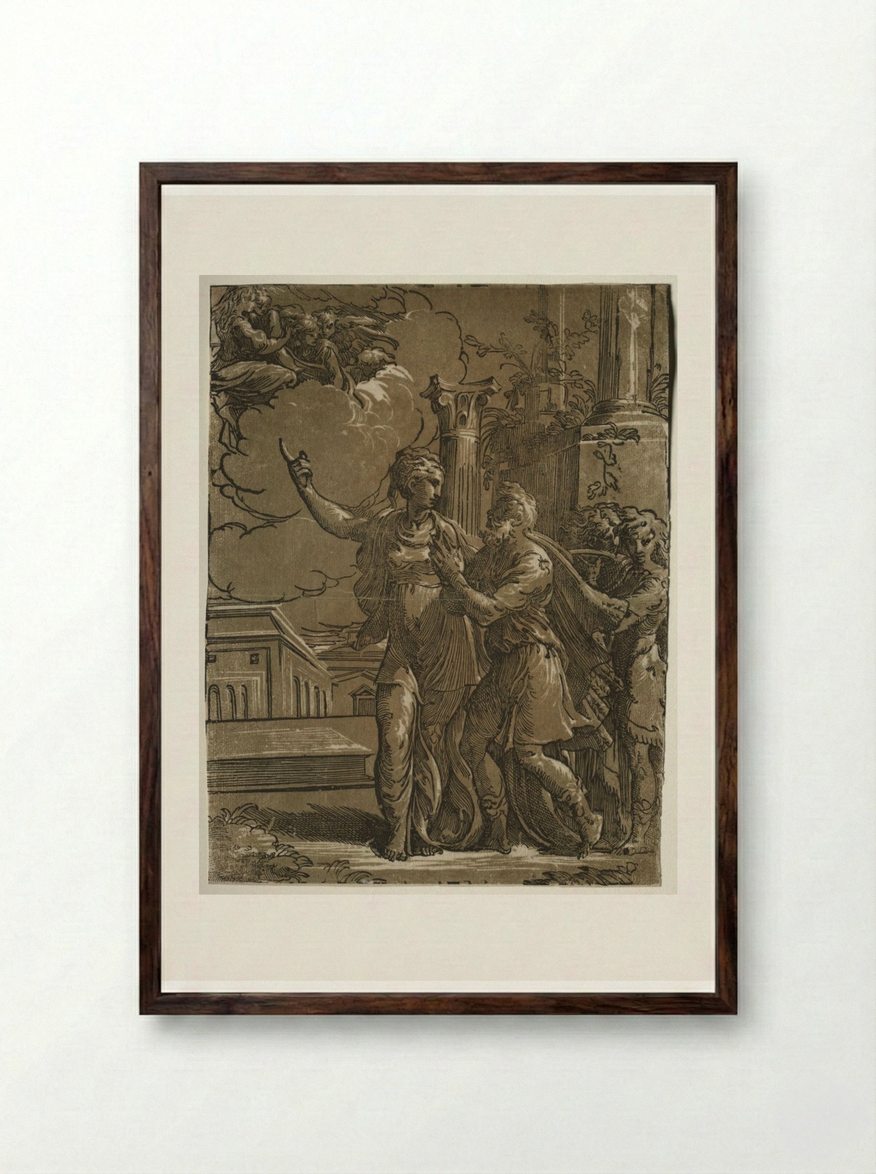 Tiburtine Sibyl and the Emperor Augustus - Parmigianino - Framed Print Dark Wood