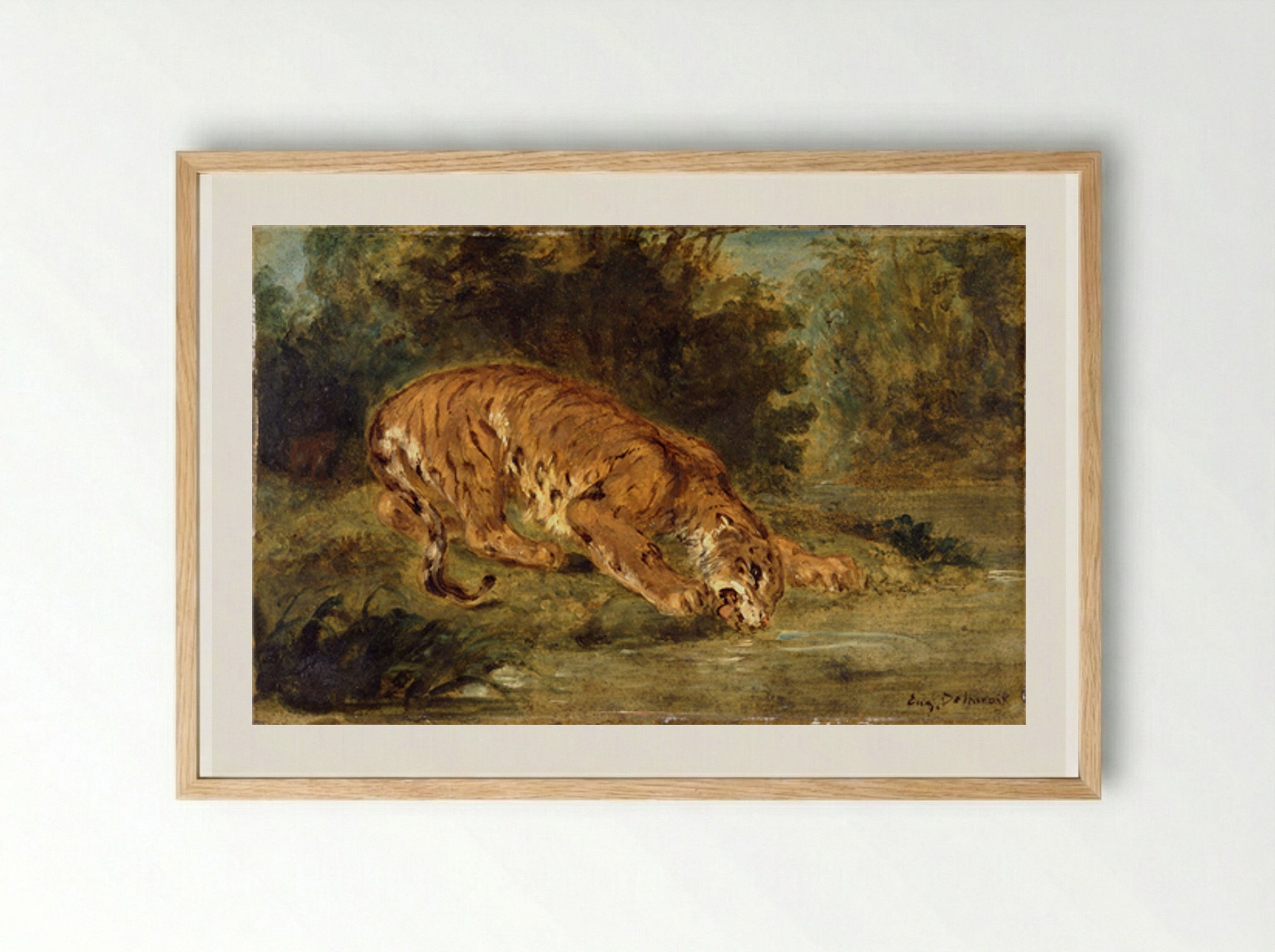 Tiger Drinking - Eugène Delacroix - Framed Print Wood