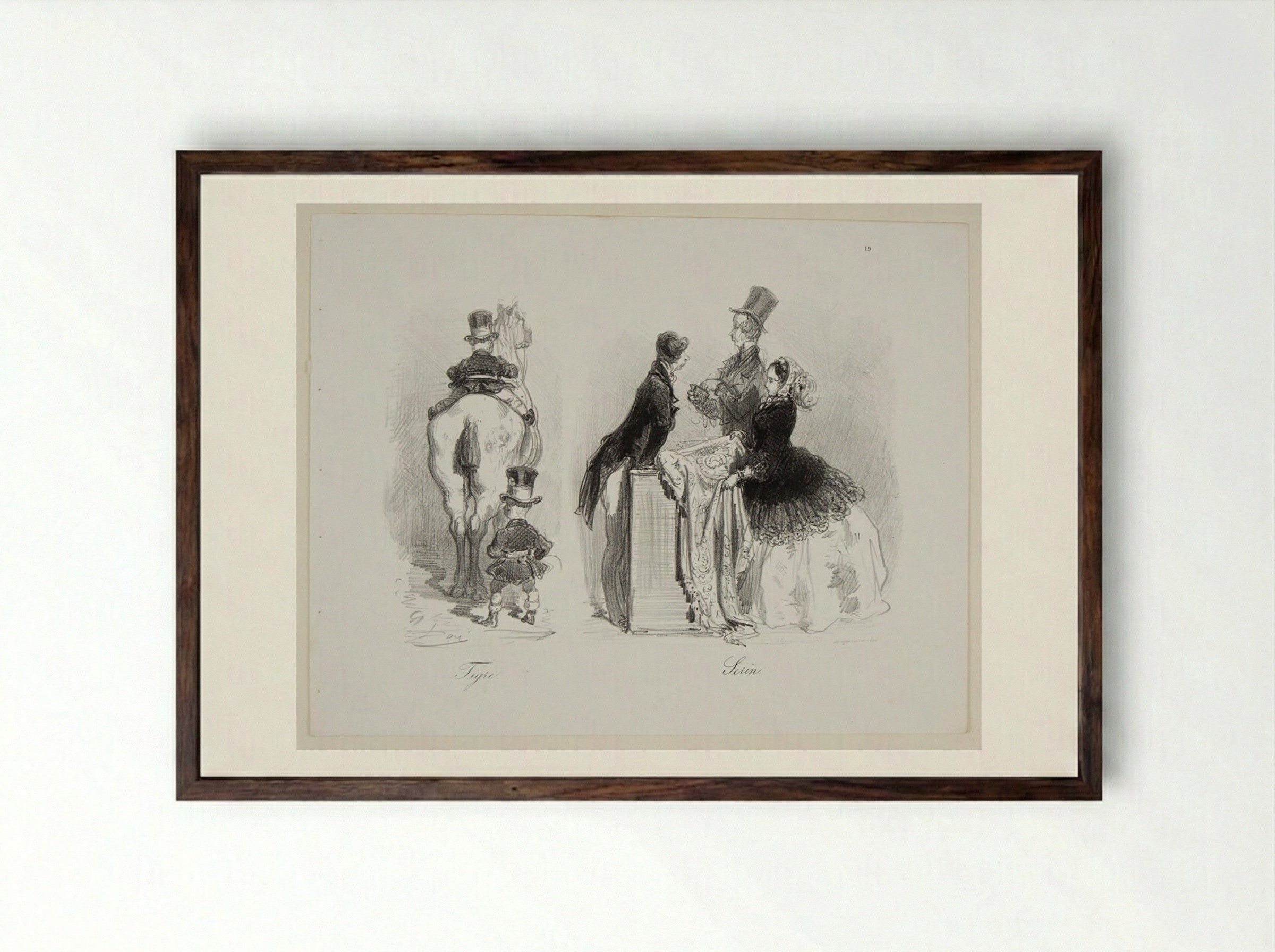 Tiger and Canary - Gustave Doré - Framed Print Dark Wood