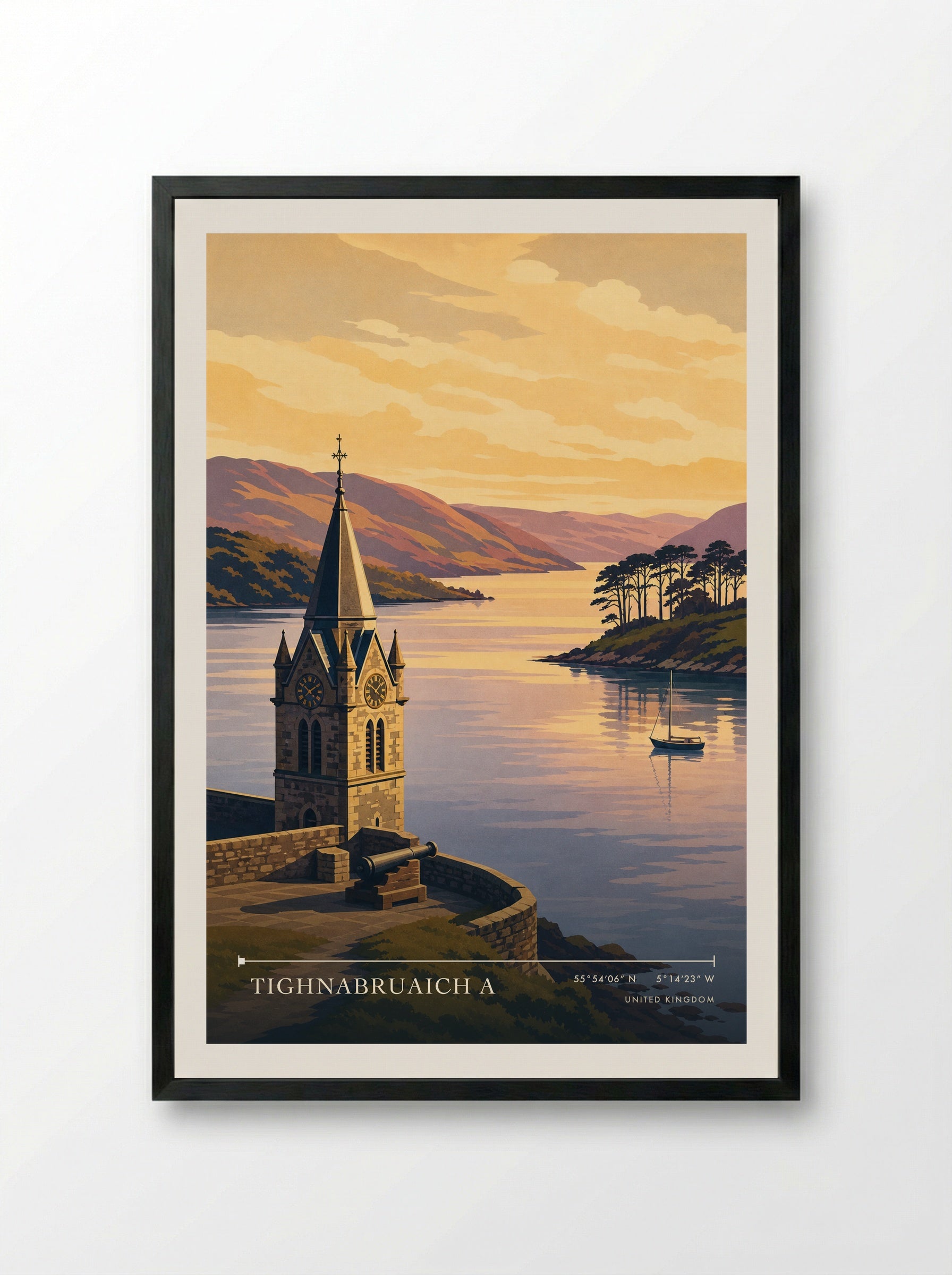 Tighnabruaich a United Kingdom Travel Poster - Framed Print Black