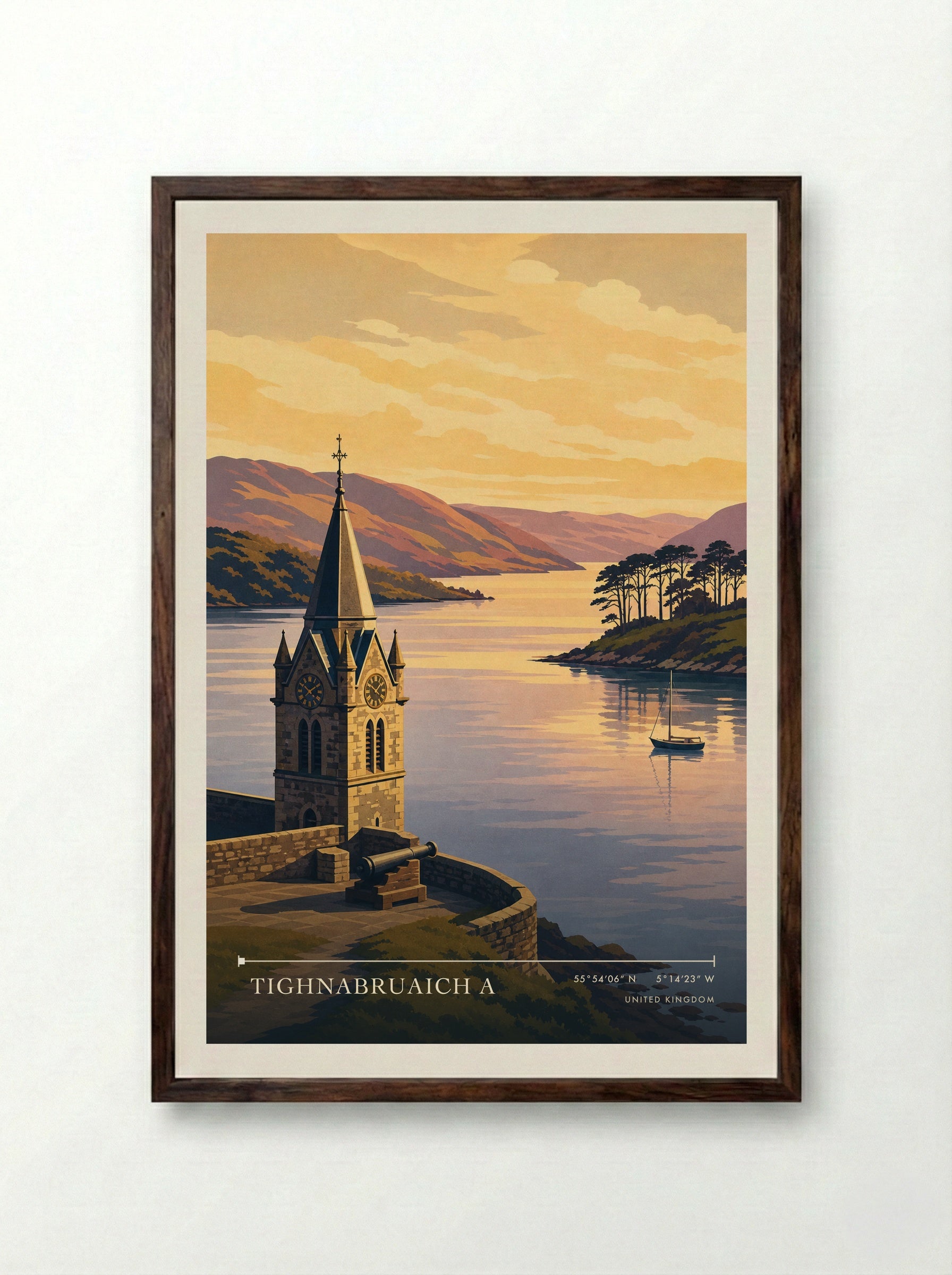 Tighnabruaich a United Kingdom Travel Poster - Framed Print Dark Wood