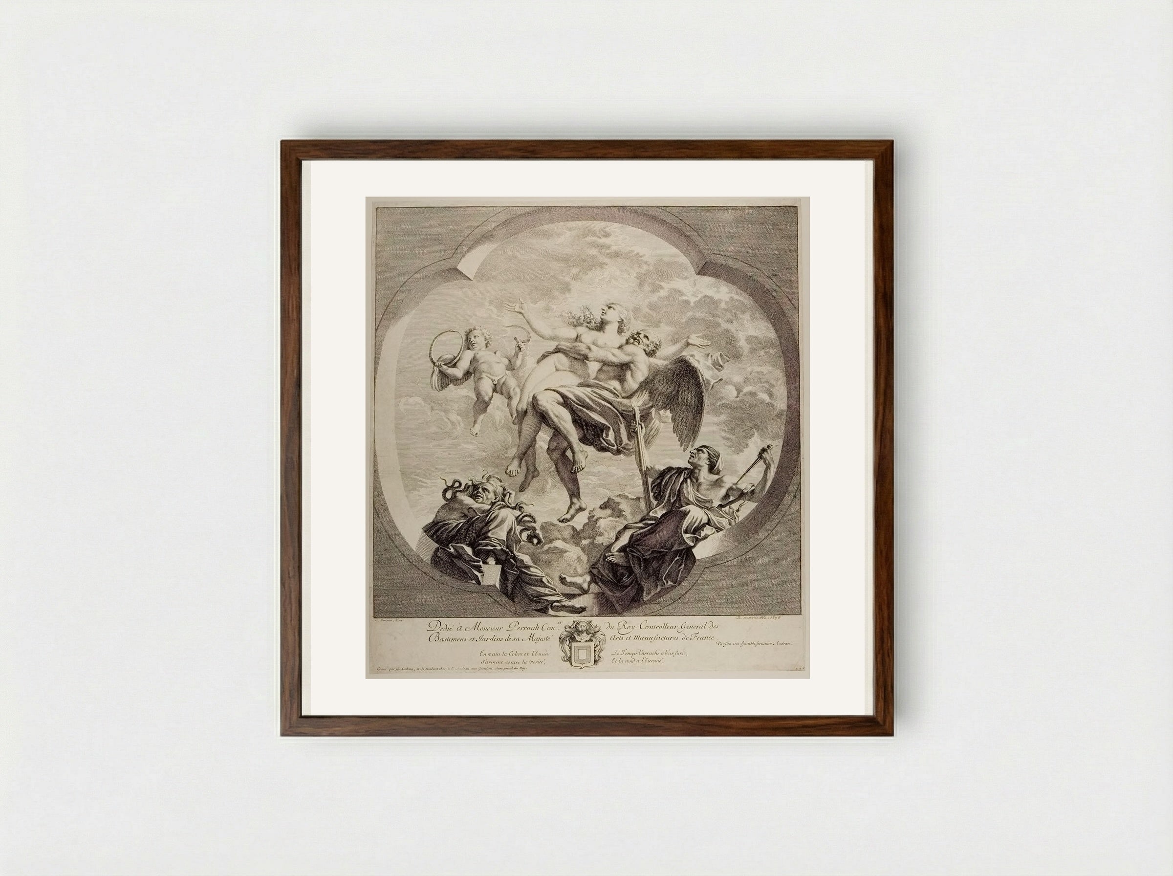 Time Bearing the Truth above the Reach of Envy and Slander - Gérard Audran - Framed Print Dark Wood