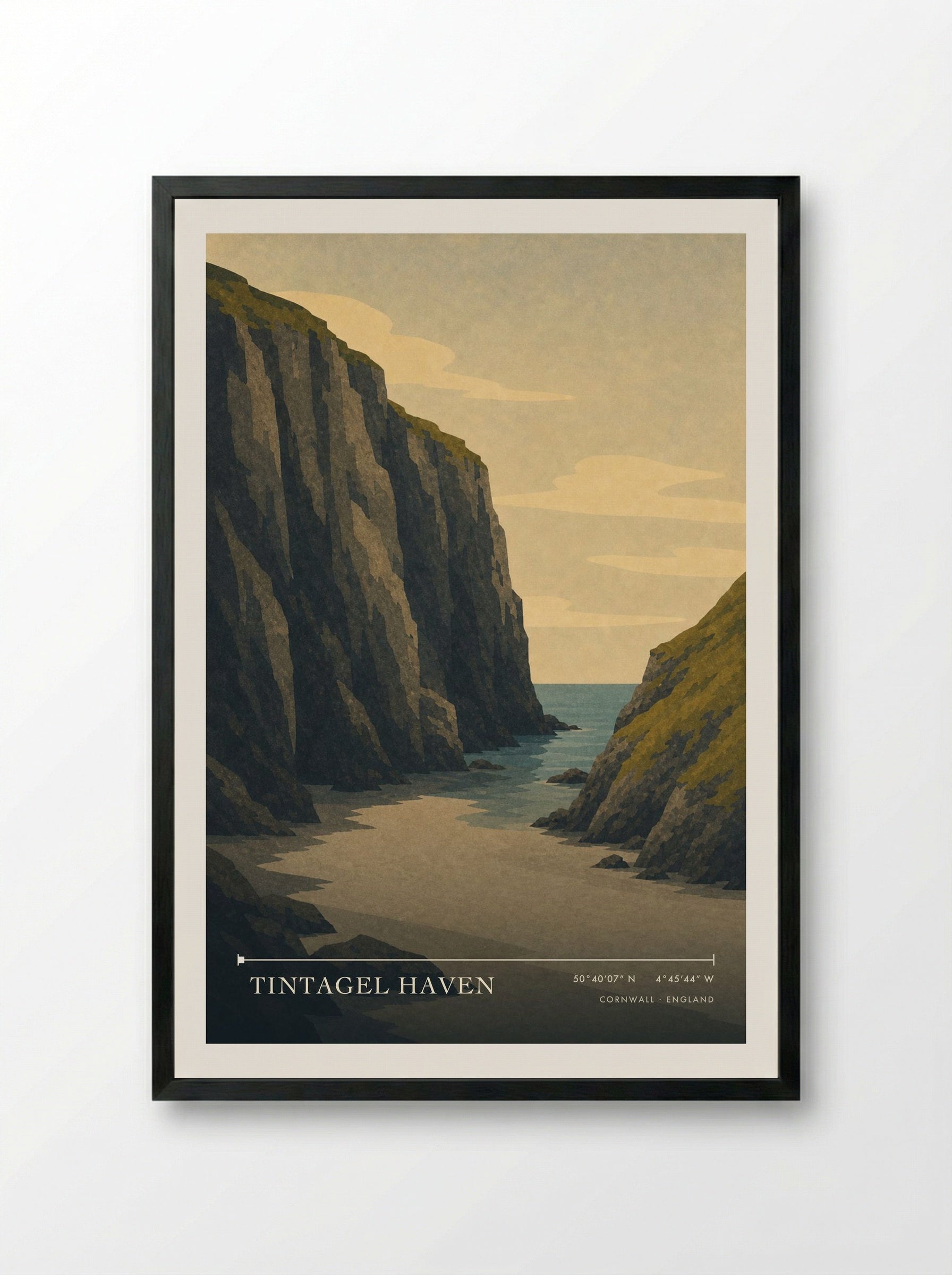 Tintagel Haven Cornwall England Travel Poster - Framed Print Black
