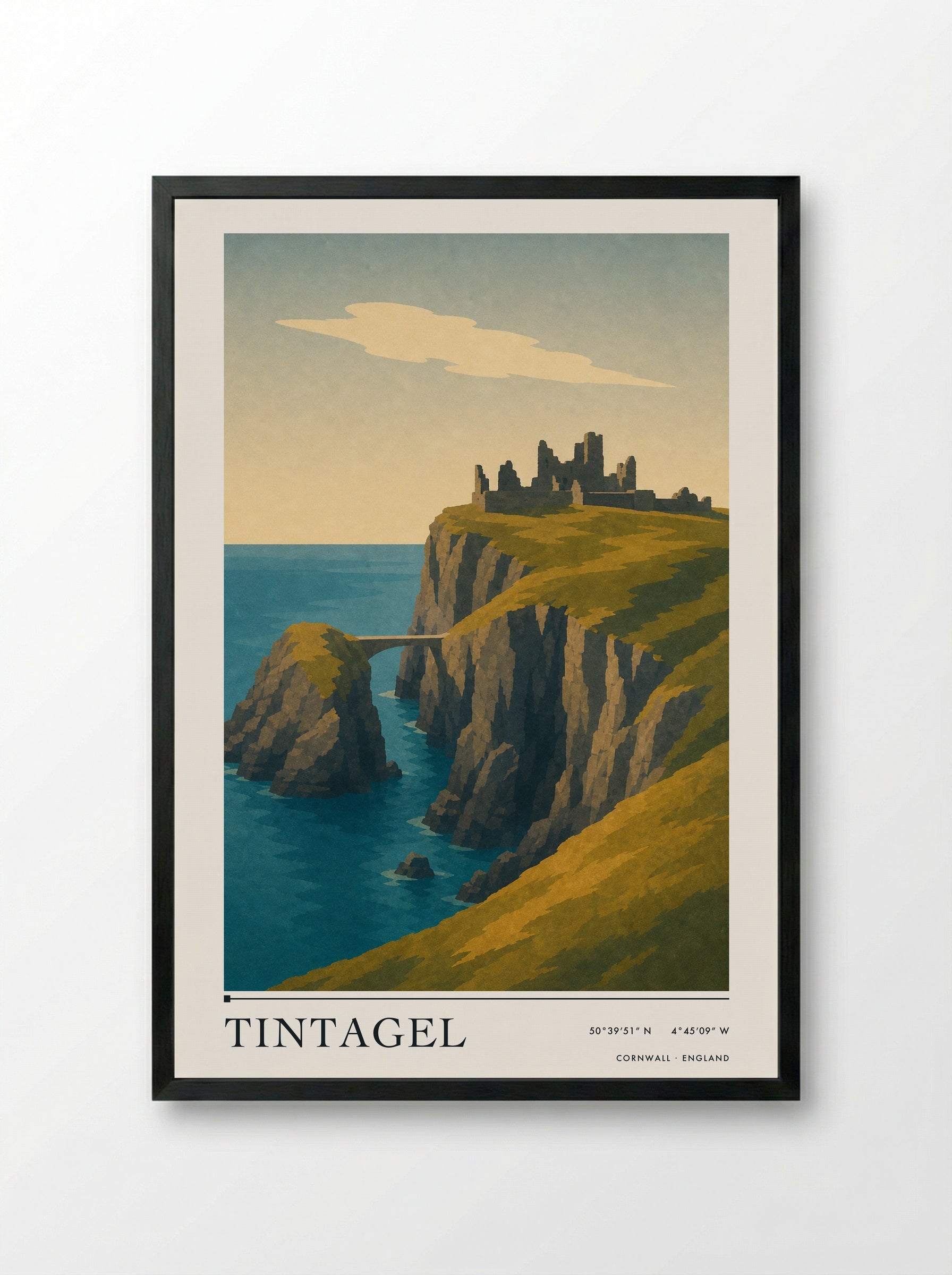 Tintagel Travel Poster Artwork - Framed Print Black