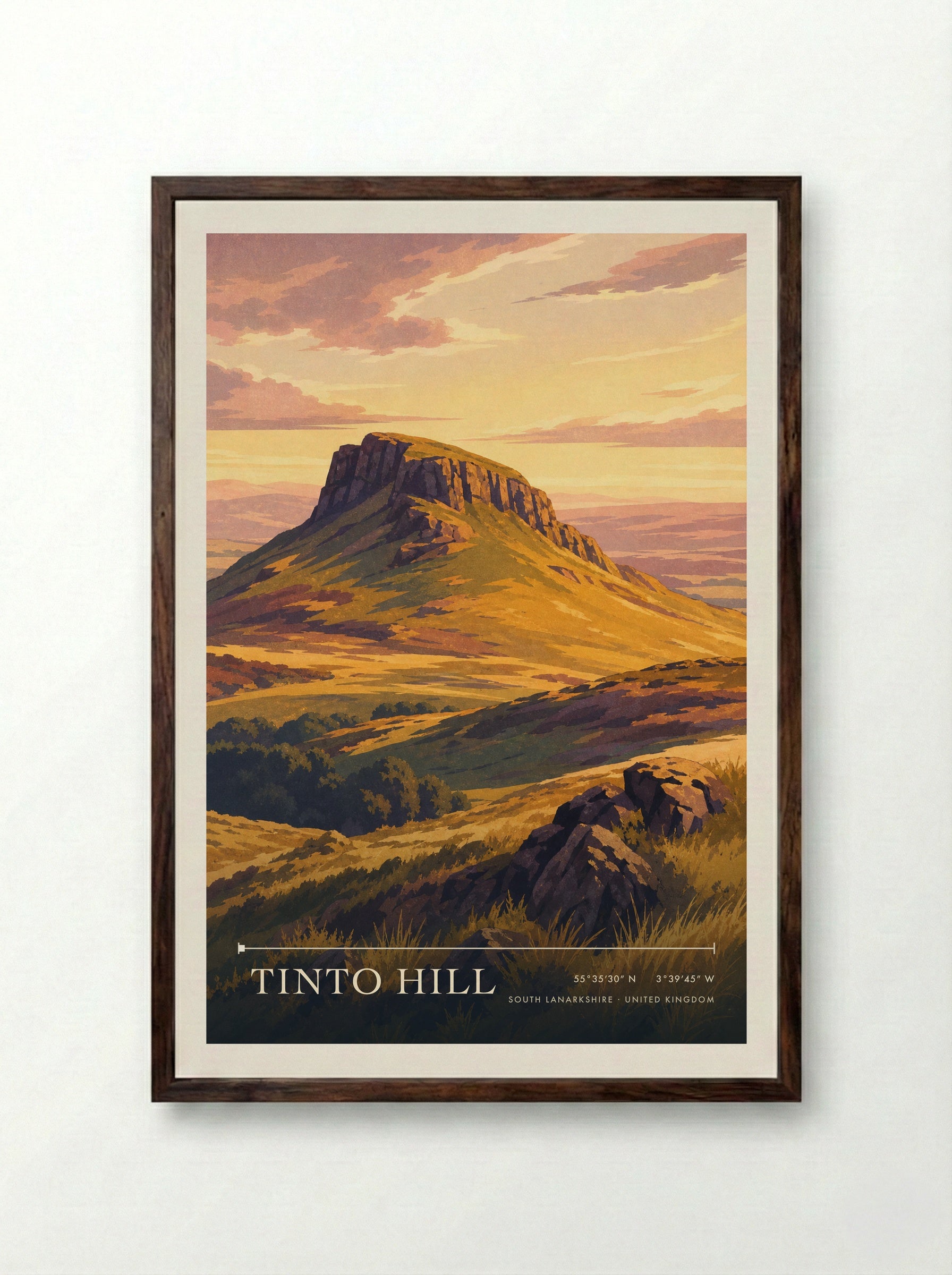 Tinto Hill South Lanarkshire United Kingdom Travel Poster - Framed Print Dark Wood