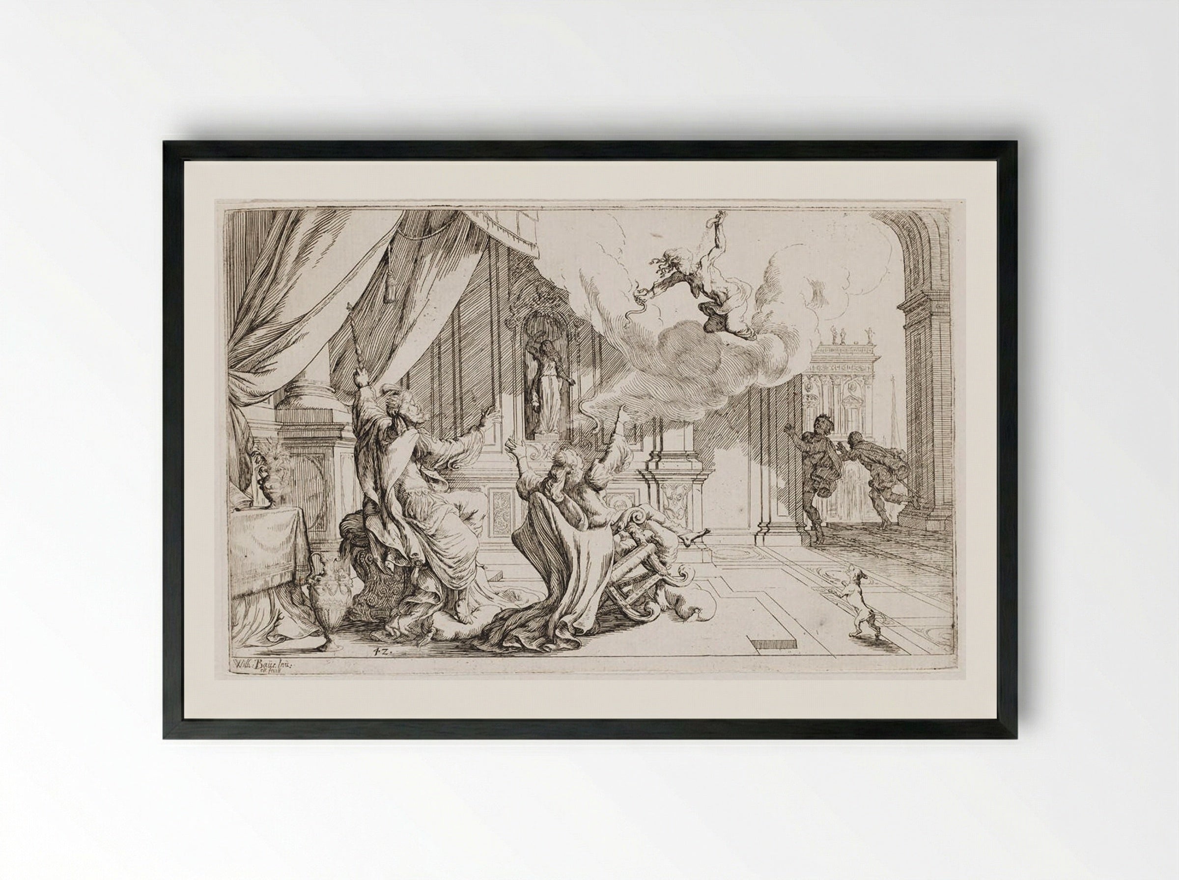 Tisiphone Rains Madness on Athamas and Ino - Johann Wilhelm Baur - Framed Print Black