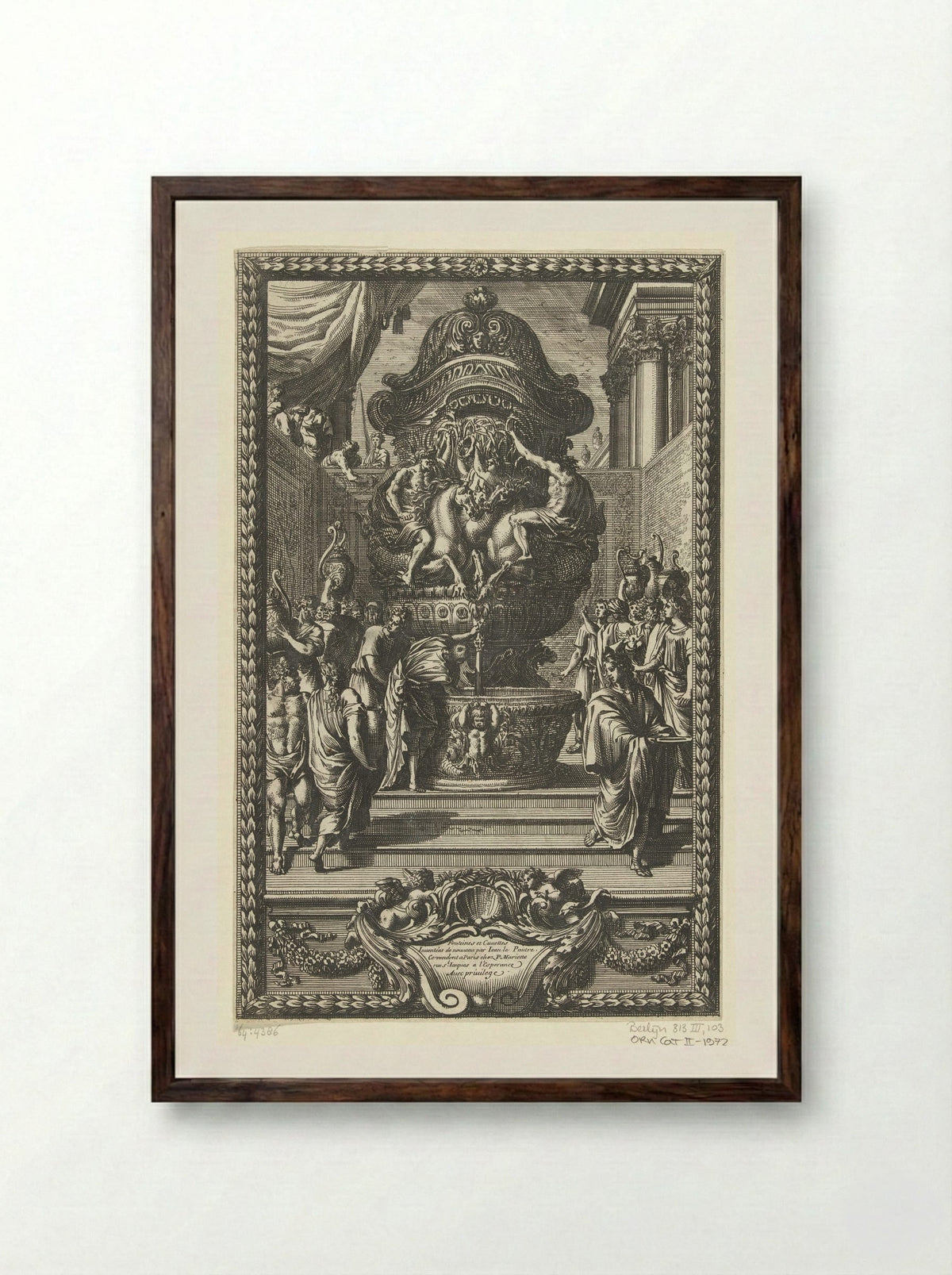 Titelblad: Fonteines et Cuuettes - Jean Lepautre - Framed Print Dark Wood