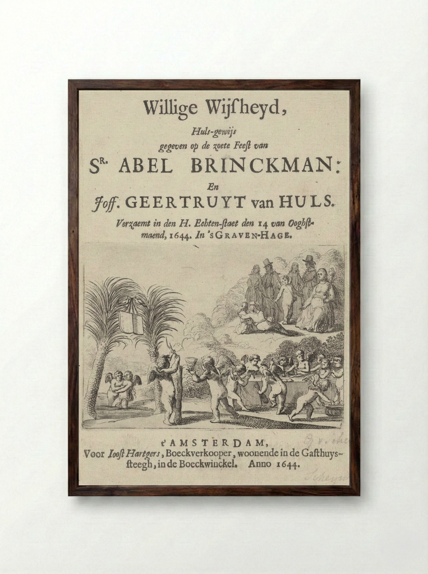 Titelpagina voor Willige Wysheijd - Gillis van Scheyndel (I) - Framed Print Dark Wood