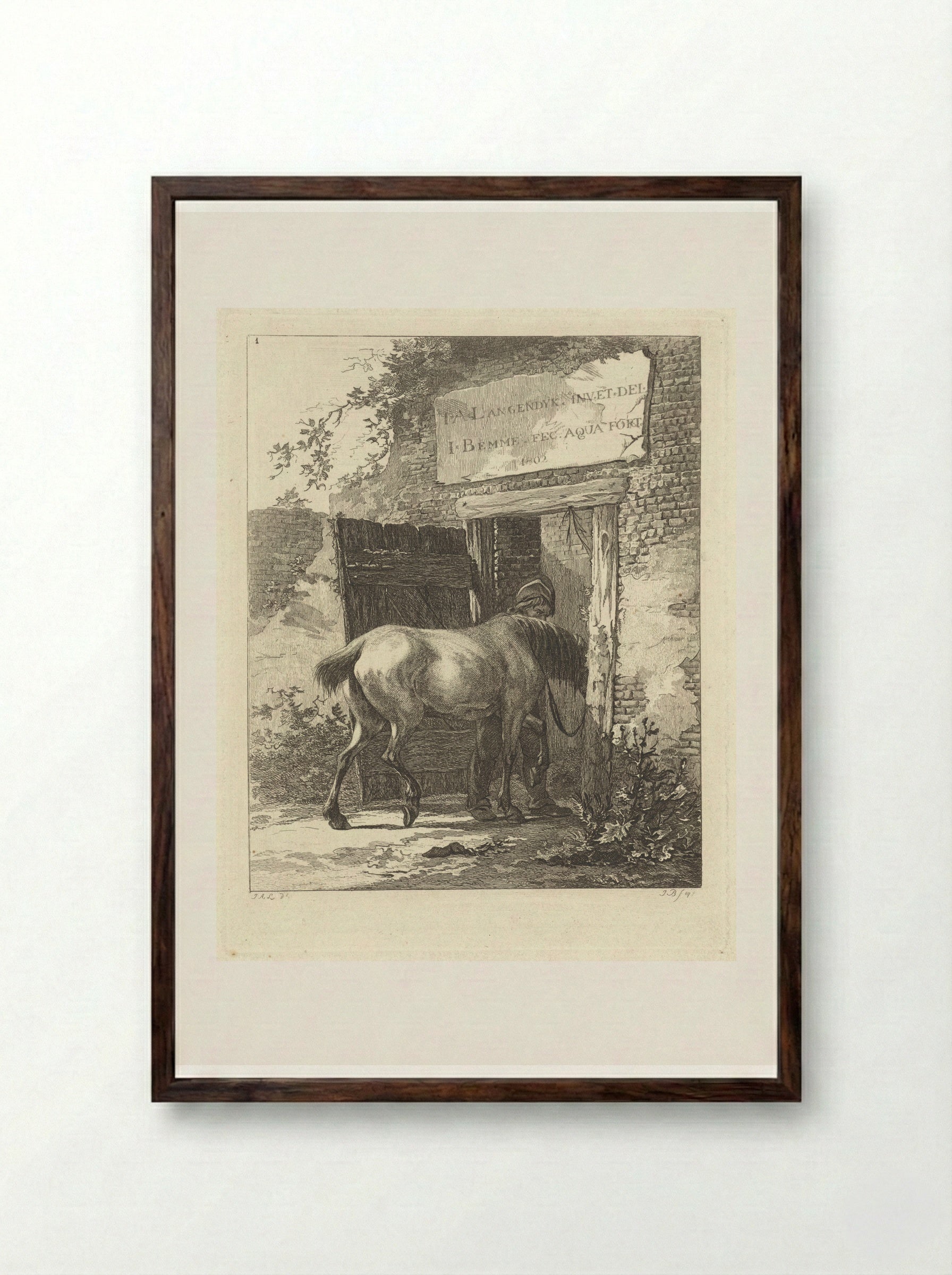 Titelprent voor serie met paarden - Joannes Bemme - Framed Print Dark Wood
