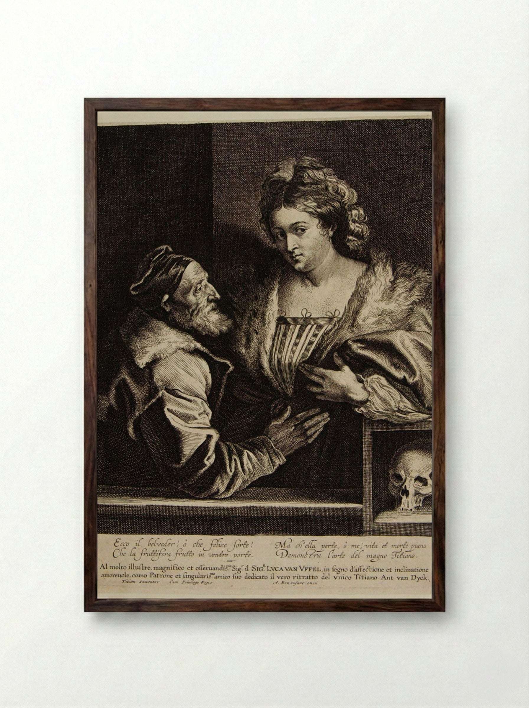 Titian and His Mistress - Anthony van Dyck - Framed Print Dark Wood