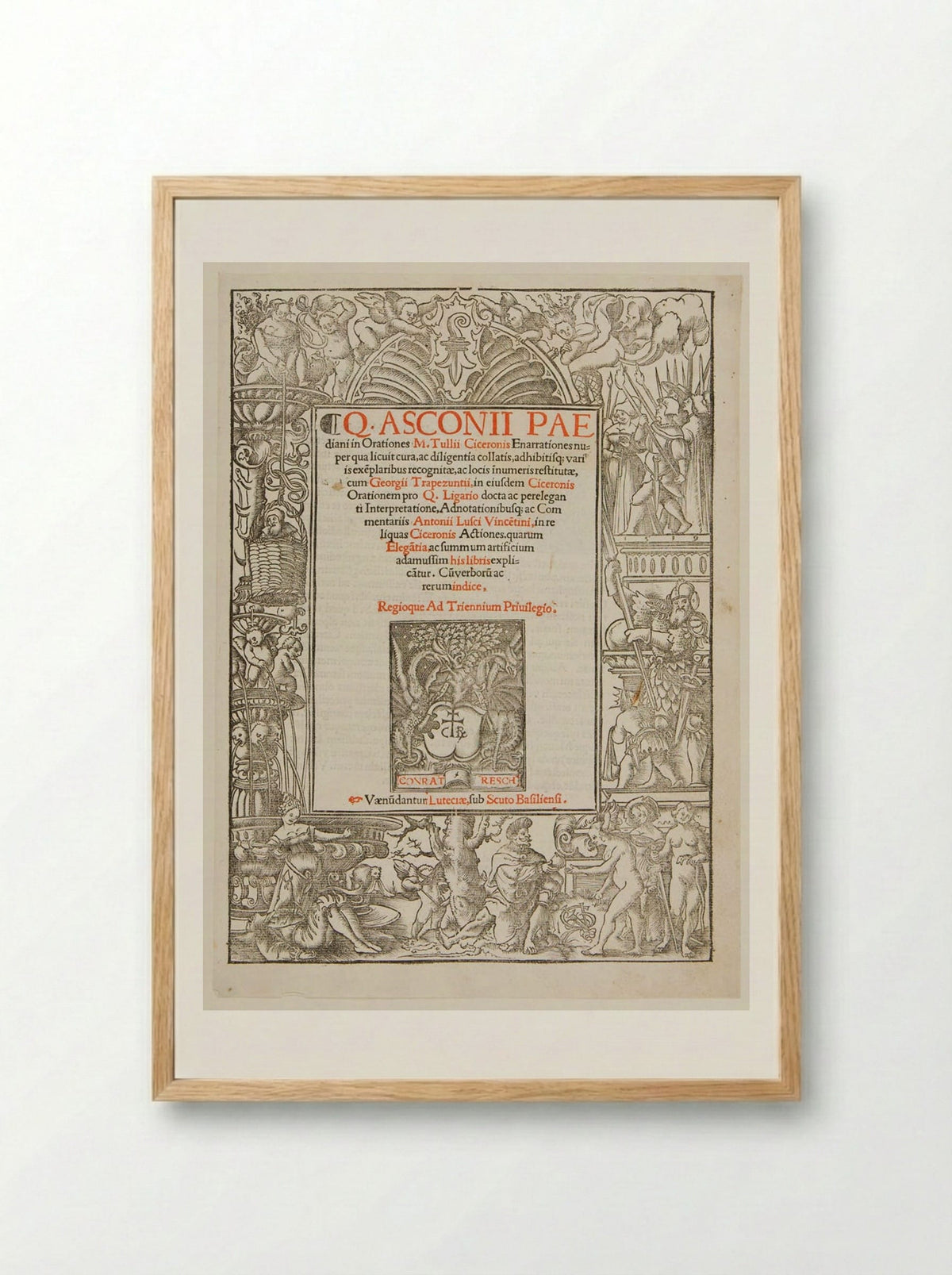 Title-Border with Pyramus and Thisbe, Judgment of Paris, etc. - Urs Graf - Framed Print Wood