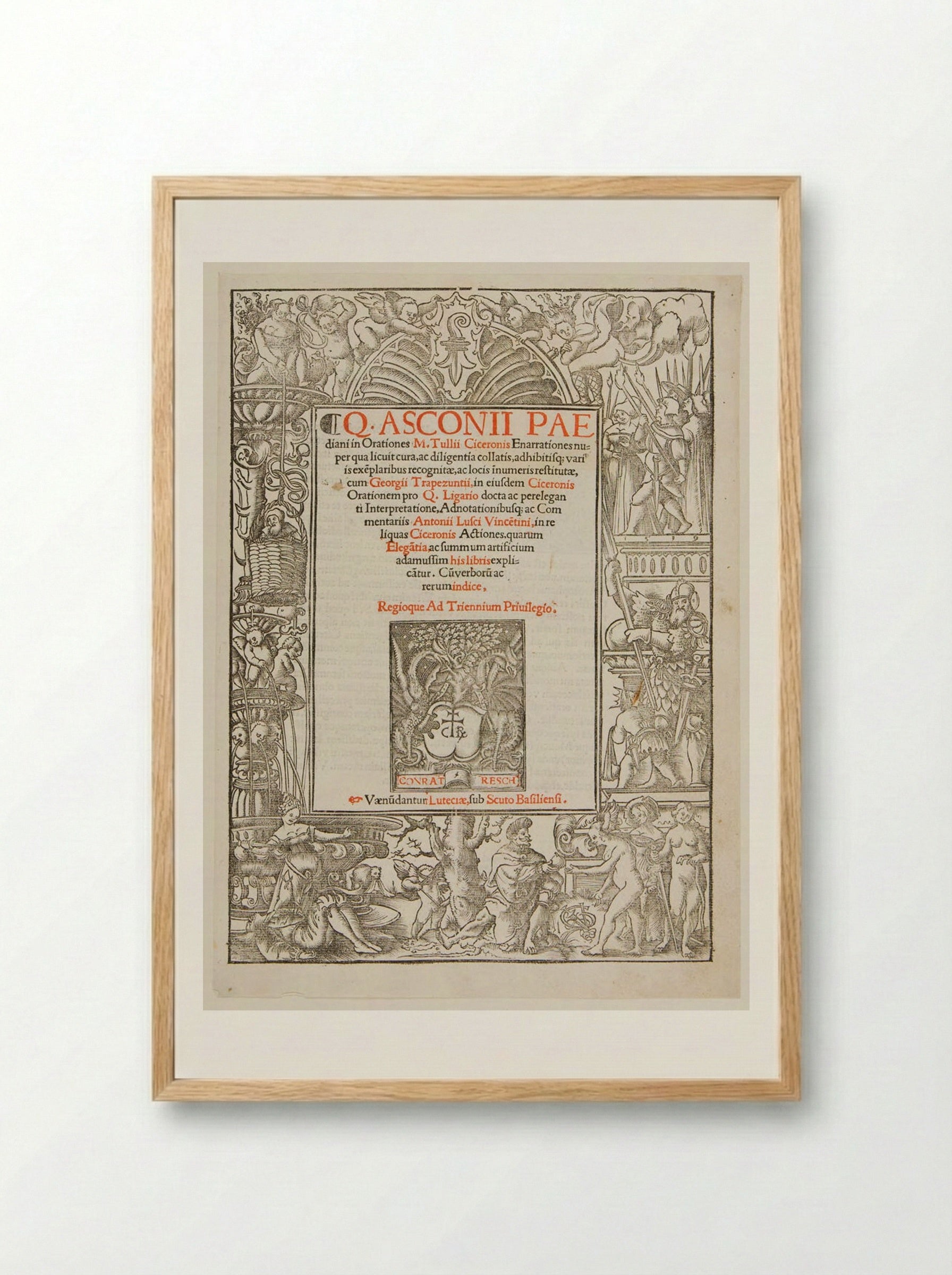 Title-Border with Pyramus and Thisbe, Judgment of Paris, etc. - Urs Graf - Framed Print Wood