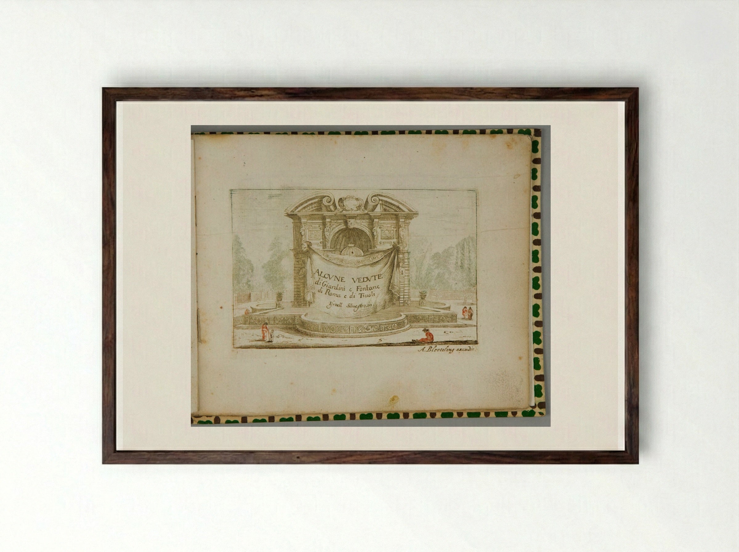 Title Page (Alcune Vedute di Giardini e Fontane di Roma e di Tivoli) - Abraham Bloteling - Framed Print Dark Wood