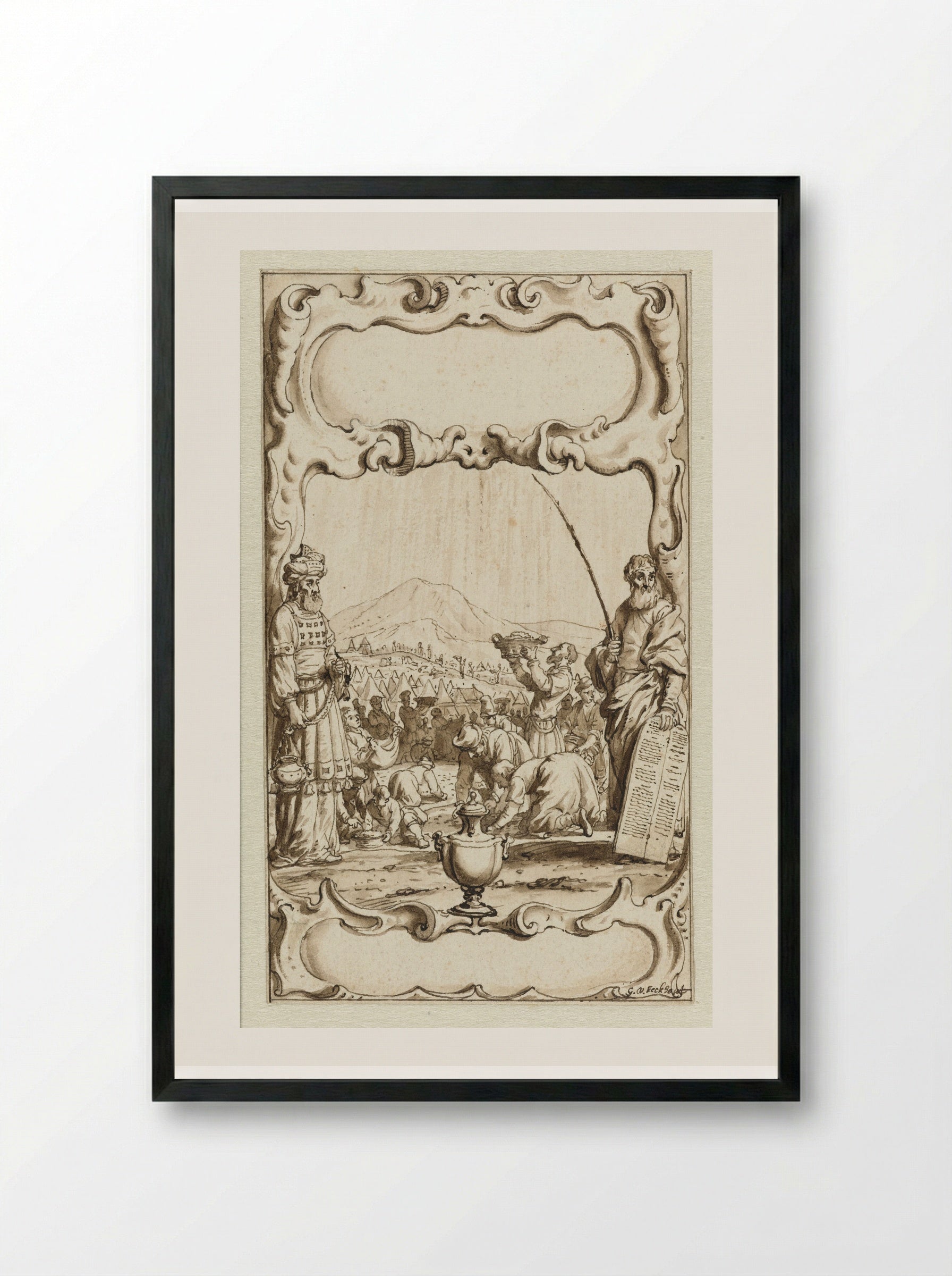Title Page Design with the Gathering of Manna - Gerbrand van den Eeckhout - Framed Print Black