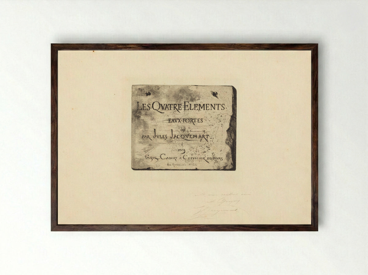 Title Page (Les Quatre Elements) - Jules Ferdinand Jacquemart - Framed Print Dark Wood