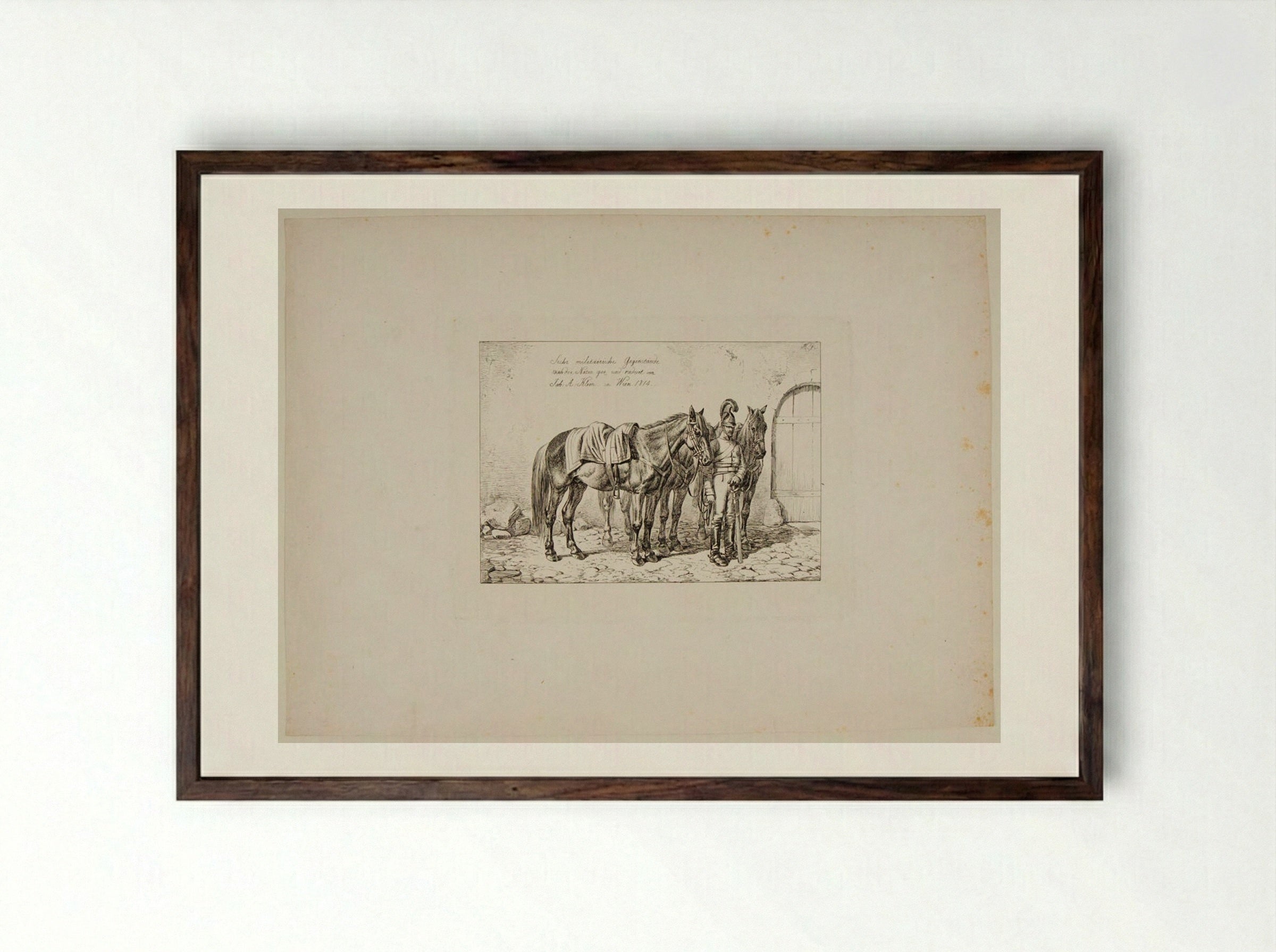 Title Page (Sechs militärische Gegenstände) - Johann Adam Klein - Framed Print Dark Wood