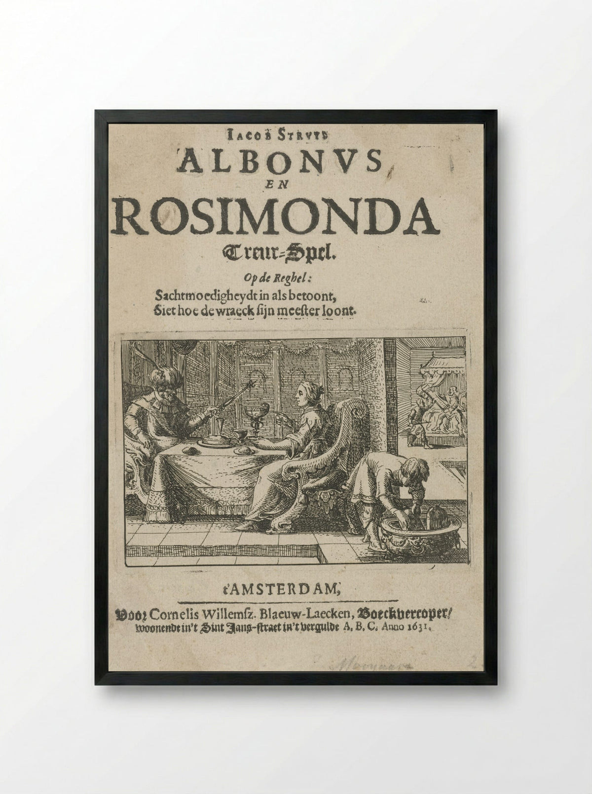 Title Page for Albonus en Rosimonda - Nicolaes Moeyaert - Framed Print Black